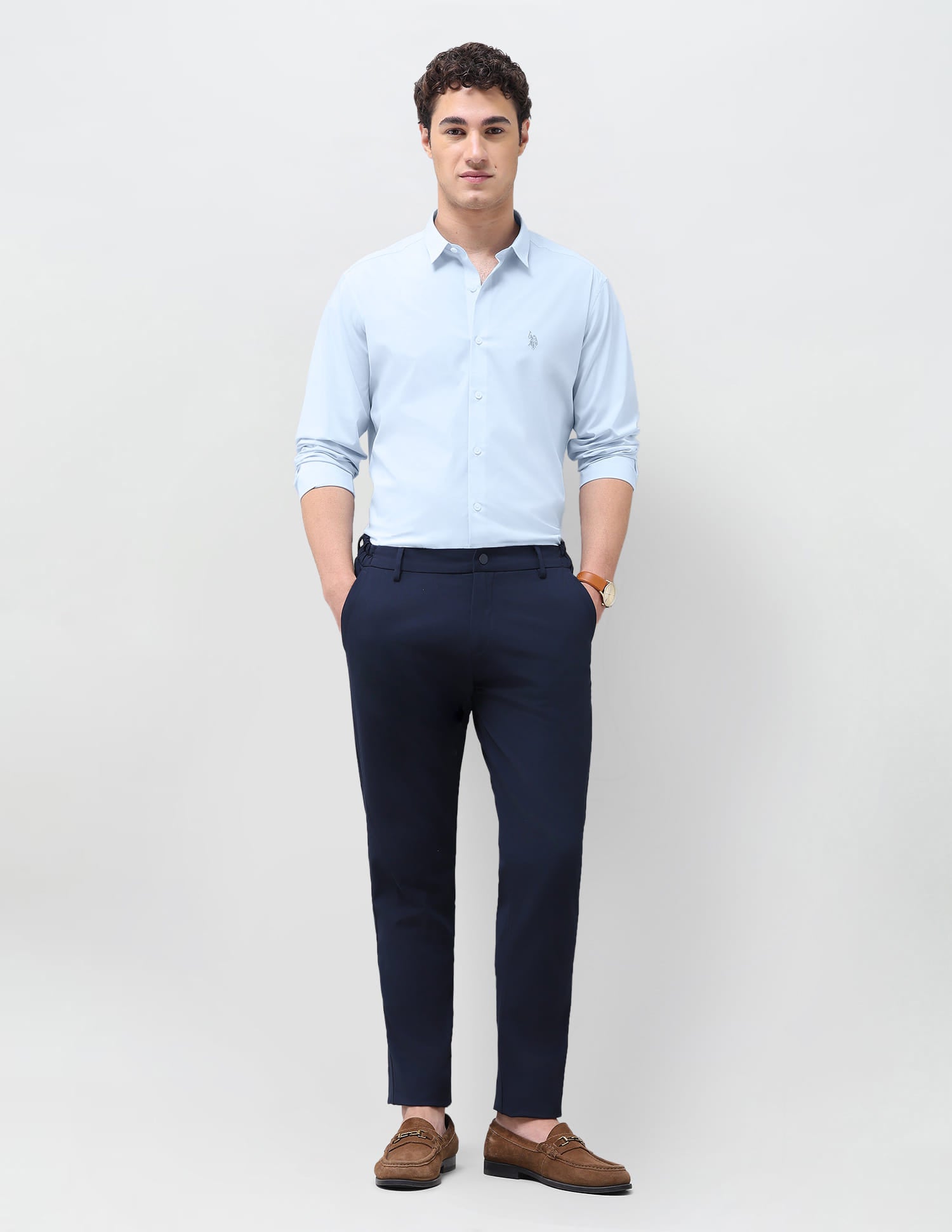 Solid Regular Fit Shirt Blue - U.S. Polo Assn. India | Large