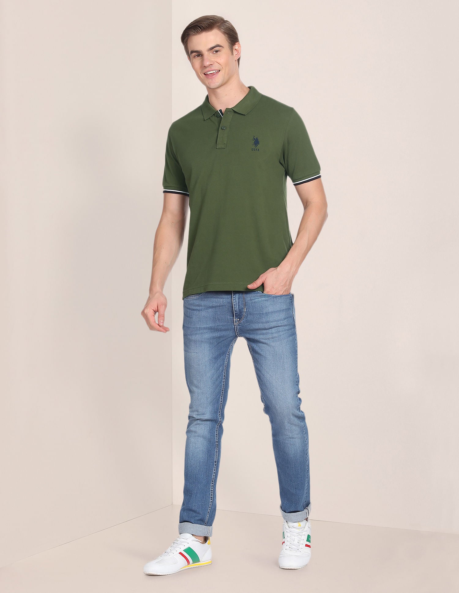 Solid Slim Fit Polo Shirt Olive - U.S. POLO ASSN. | Large