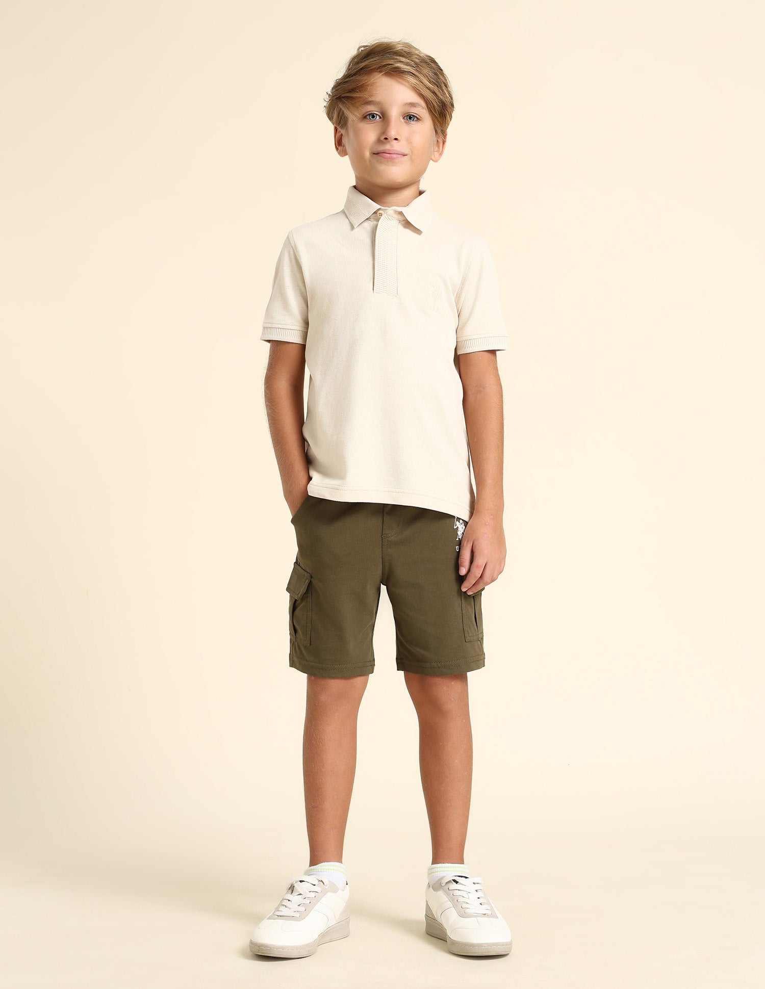 Boys Regular Fit Solid Polo Shirt Beige - U.S. POLO ASSN. | Large