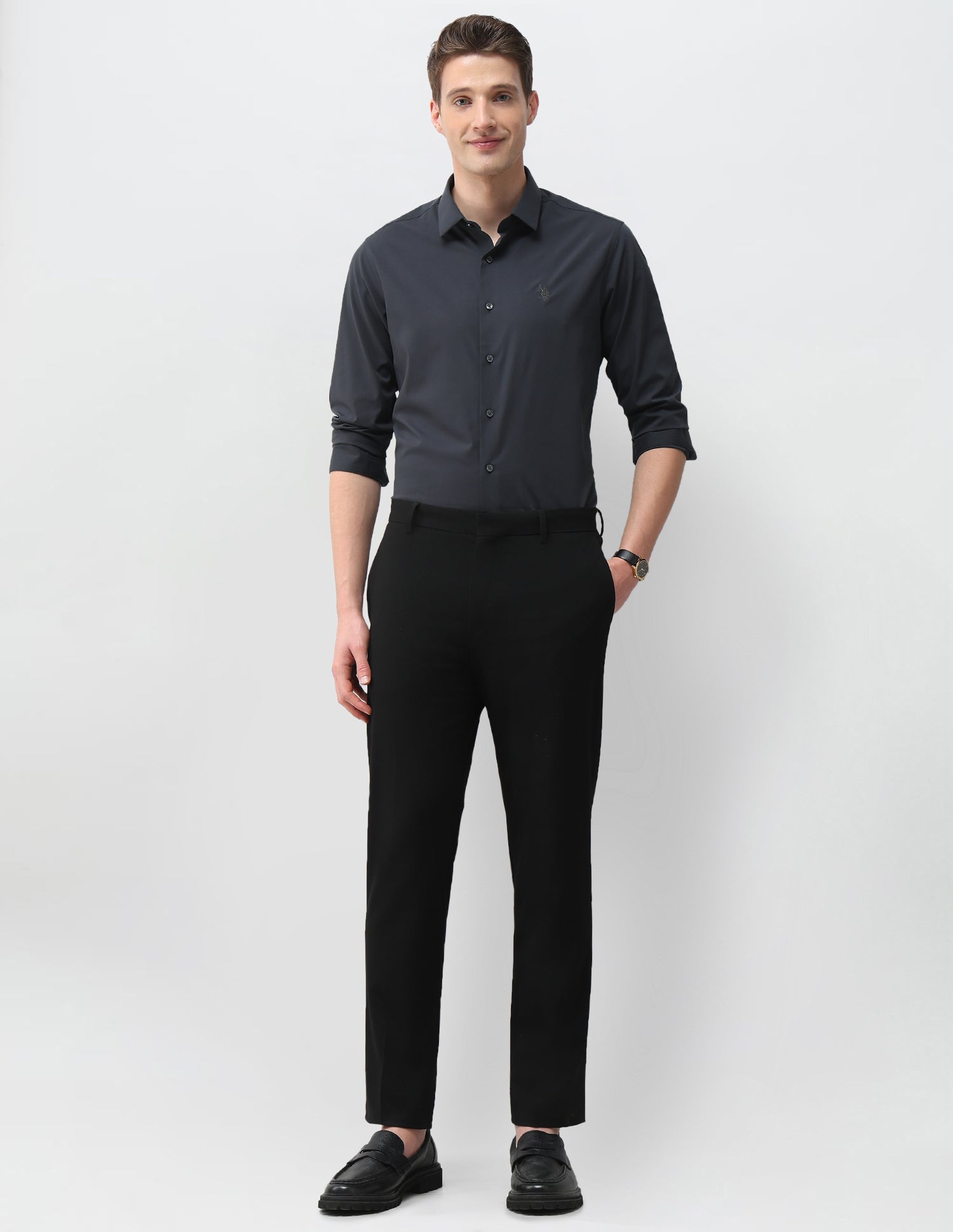 Aeris Solid Regular Fit Shirt Dark Grey - U.S. Polo Assn. India | Large