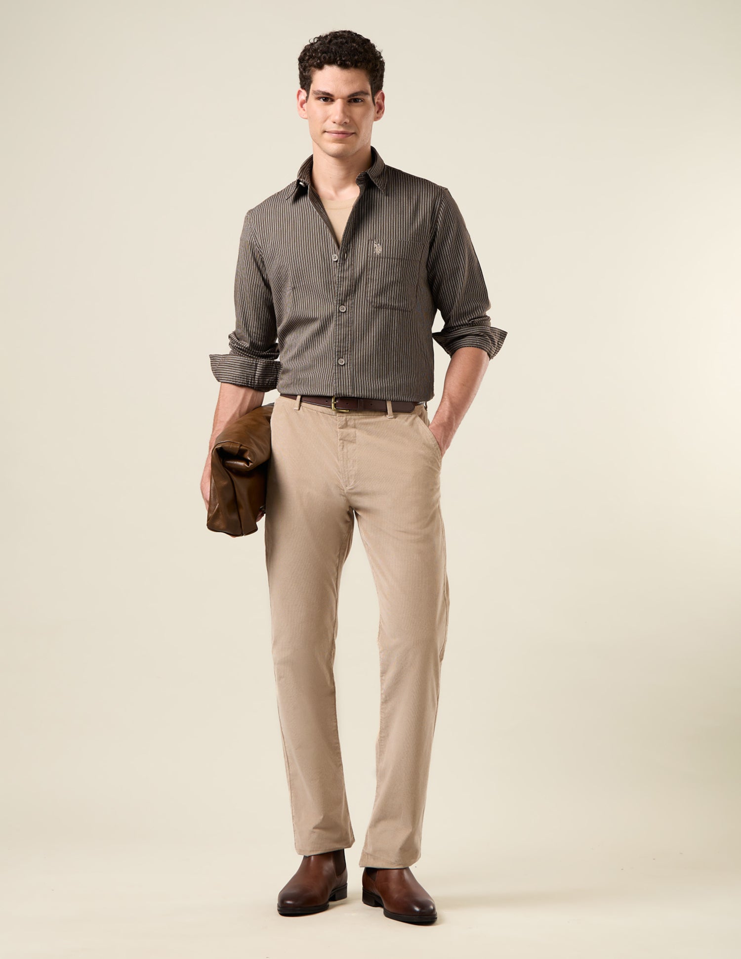 Vertical Striped Twill Shirt Brown - U.S. Polo Assn. India | Large