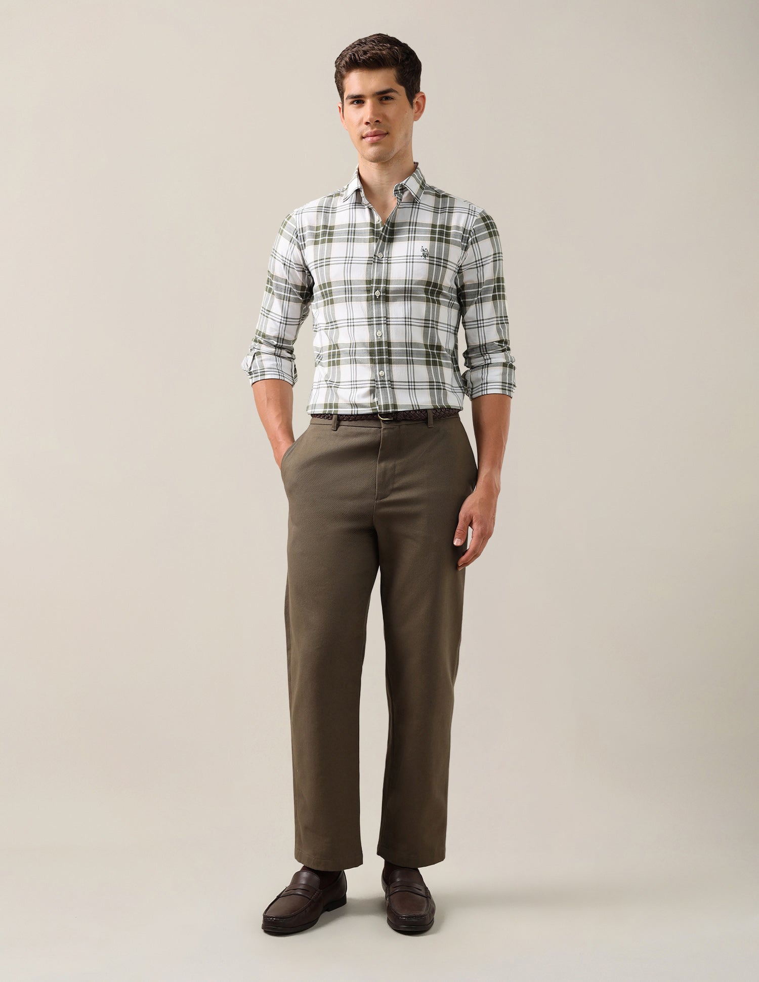 Plaid Checked Tailored Fit Shirt Olive - U.S. Polo Assn. India | Large