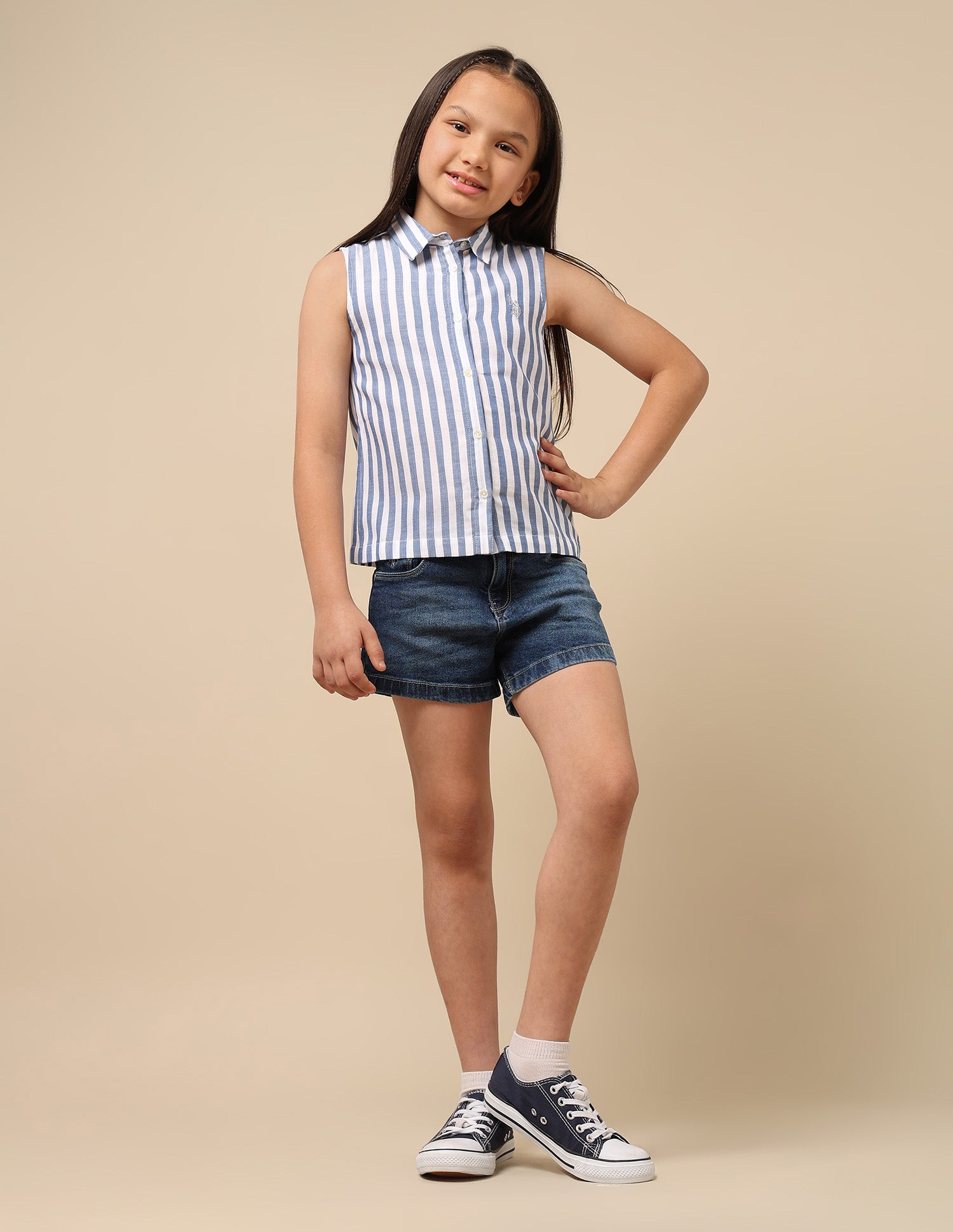 Vertical Stripe Herringbone Top Blue - U.S. Polo Assn. India | Large