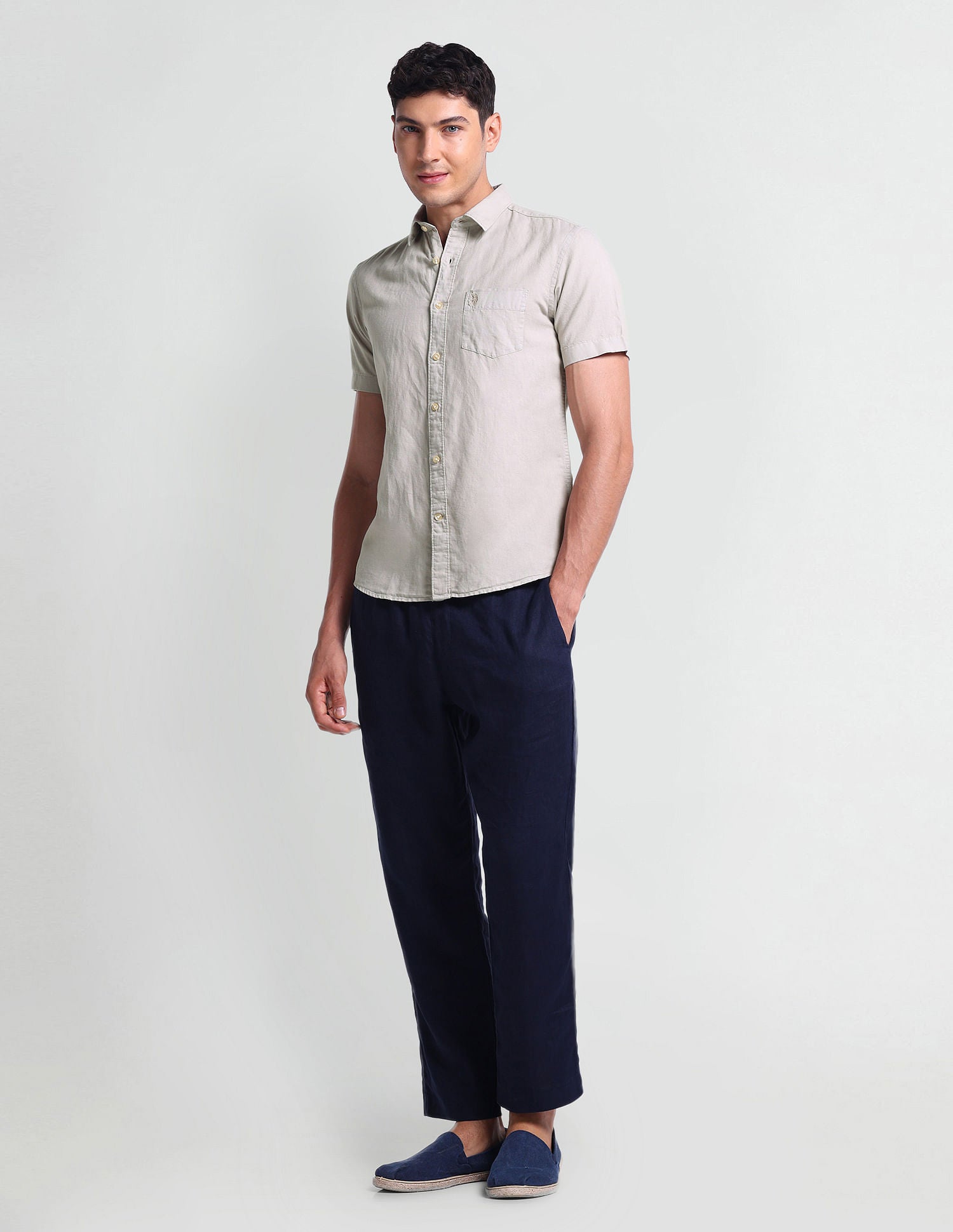 Slim Fit Short Sleeve Shirt Grey - U.S. Polo Assn. India | Large
