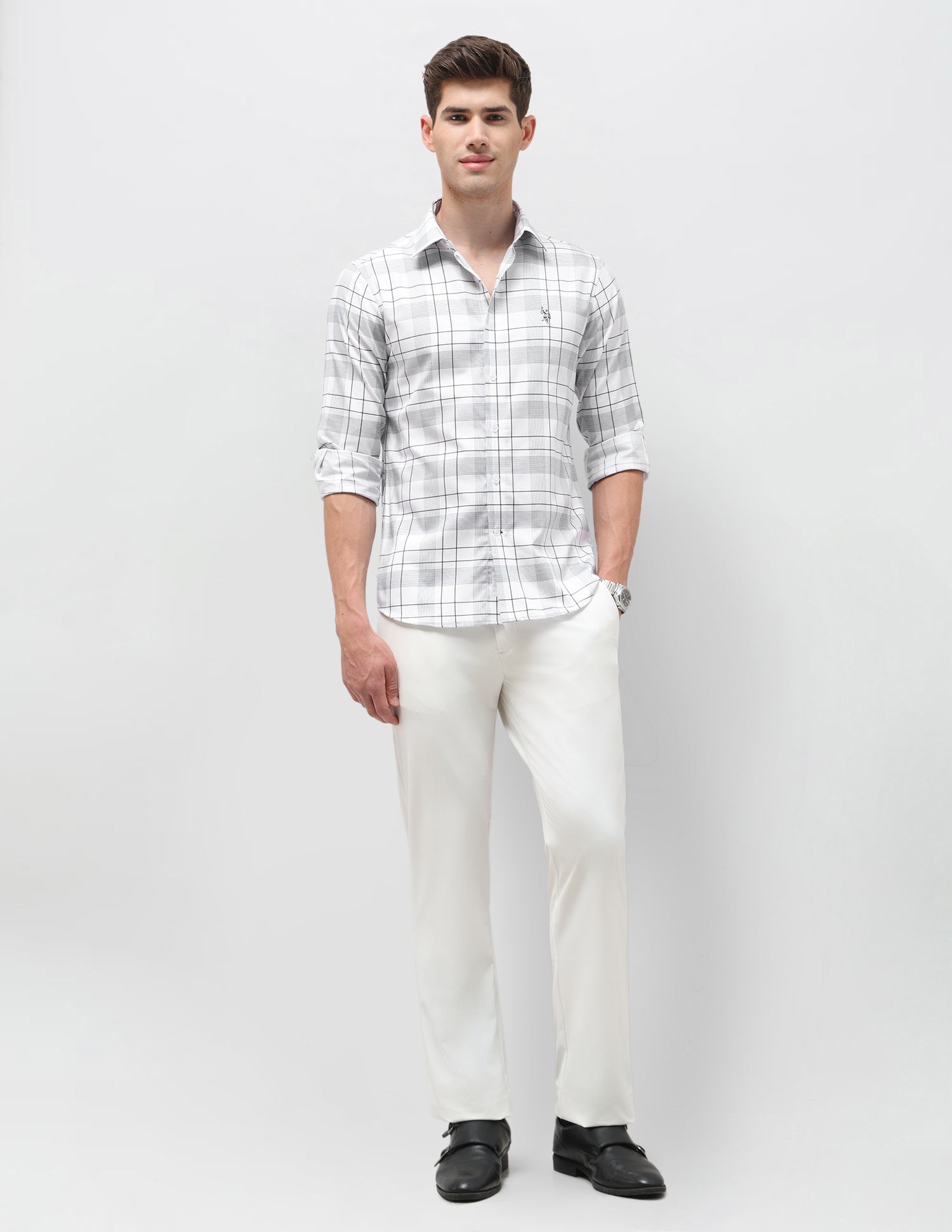 Satin Grid Tattersall Checked Shirt Teal - U.S. Polo Assn. India | Large