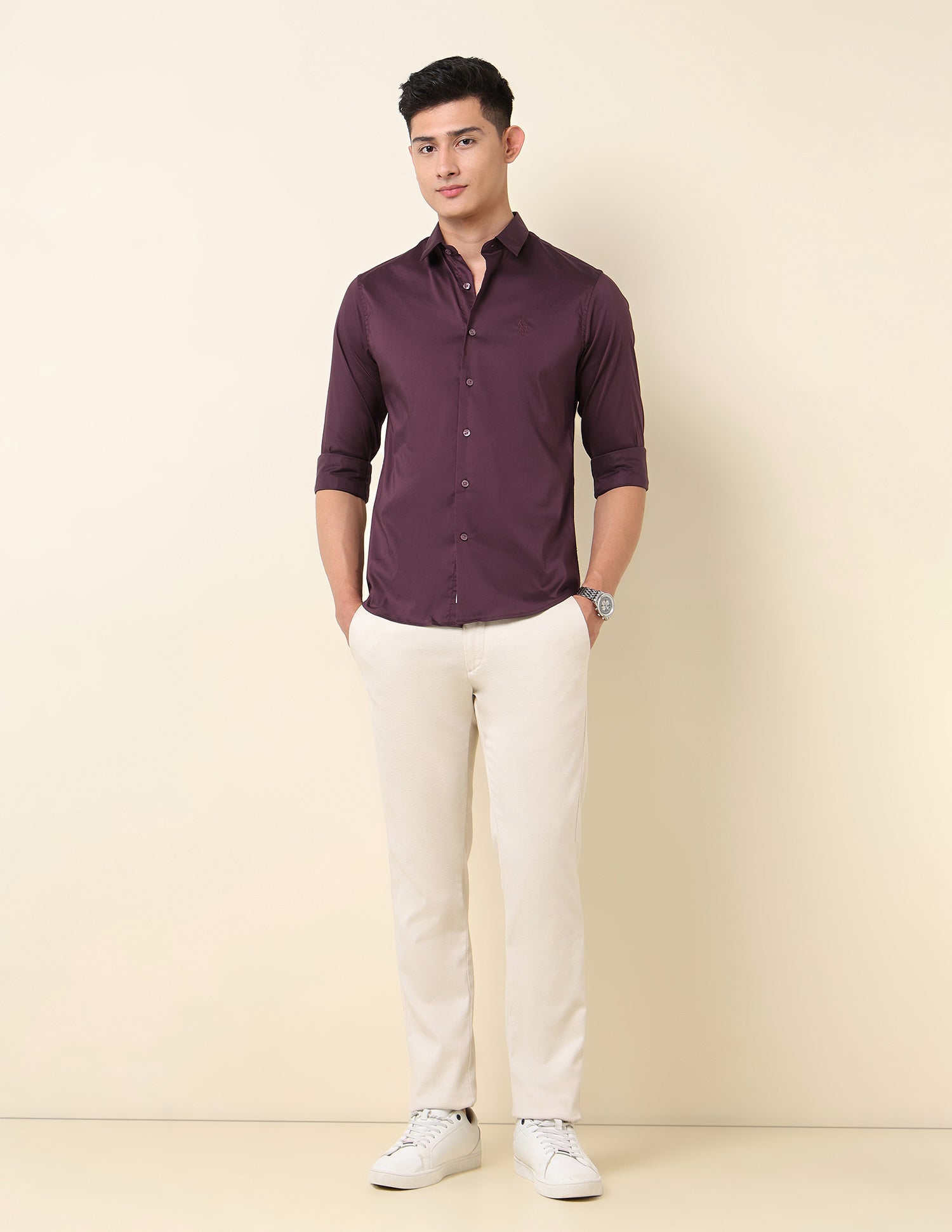 Tailored Fit Solid Shirt Burgundy - U.S. Polo Assn. India | Large