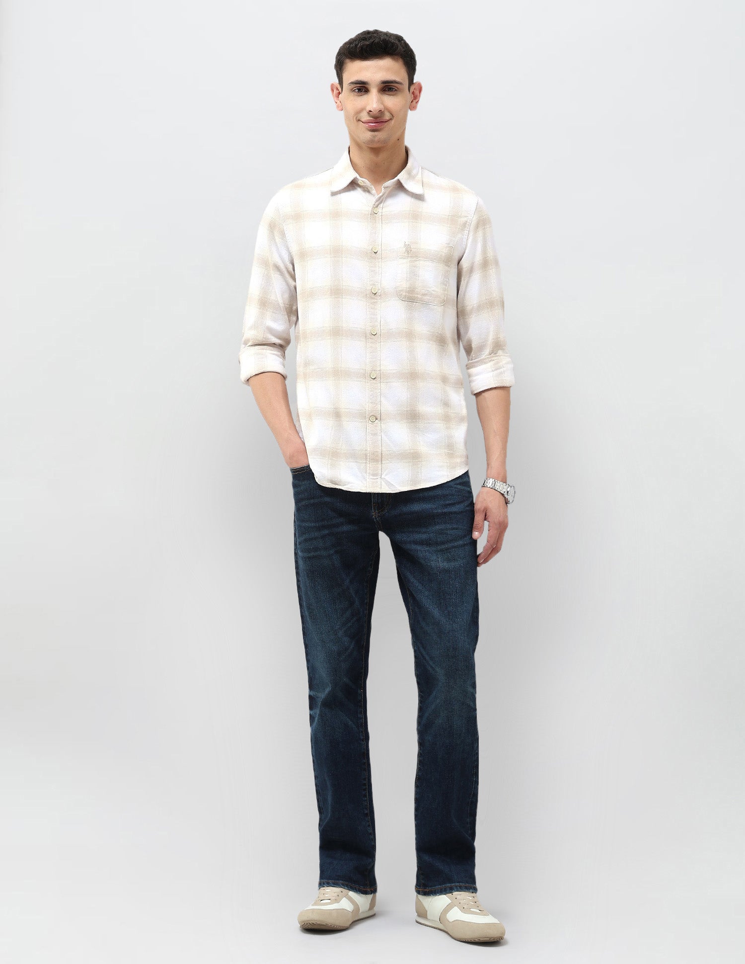 Twill Tartan Checked Shirt Beige - U.S. POLO ASSN. | Large