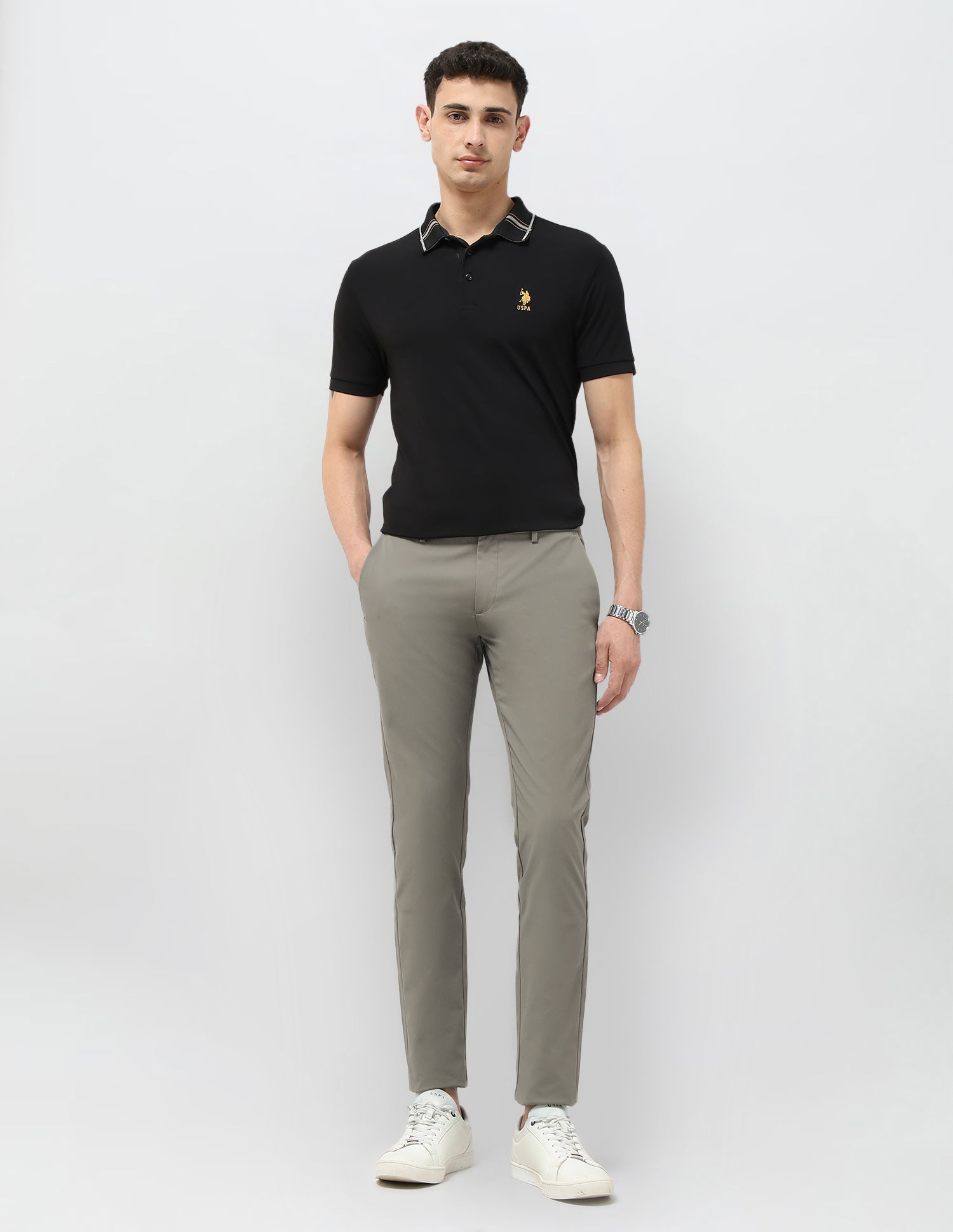 Austin Slim Fit Satin Trousers Sage - U.S. POLO ASSN. | Large