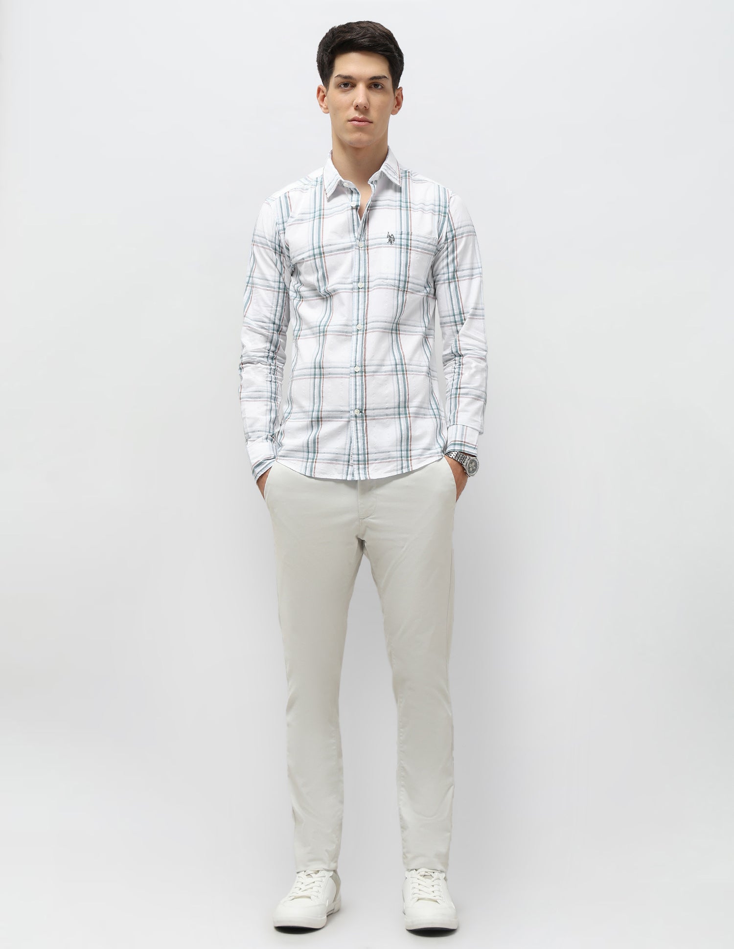 Grid Tattersall Checked Seersucker Shirt Light Green - U.S. POLO ASSN. | Large