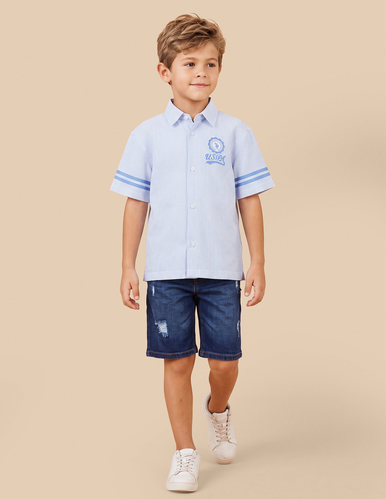 Vertical Striped Boxy Fit Shirt Light Blue - U.S. Polo Assn. India | Large