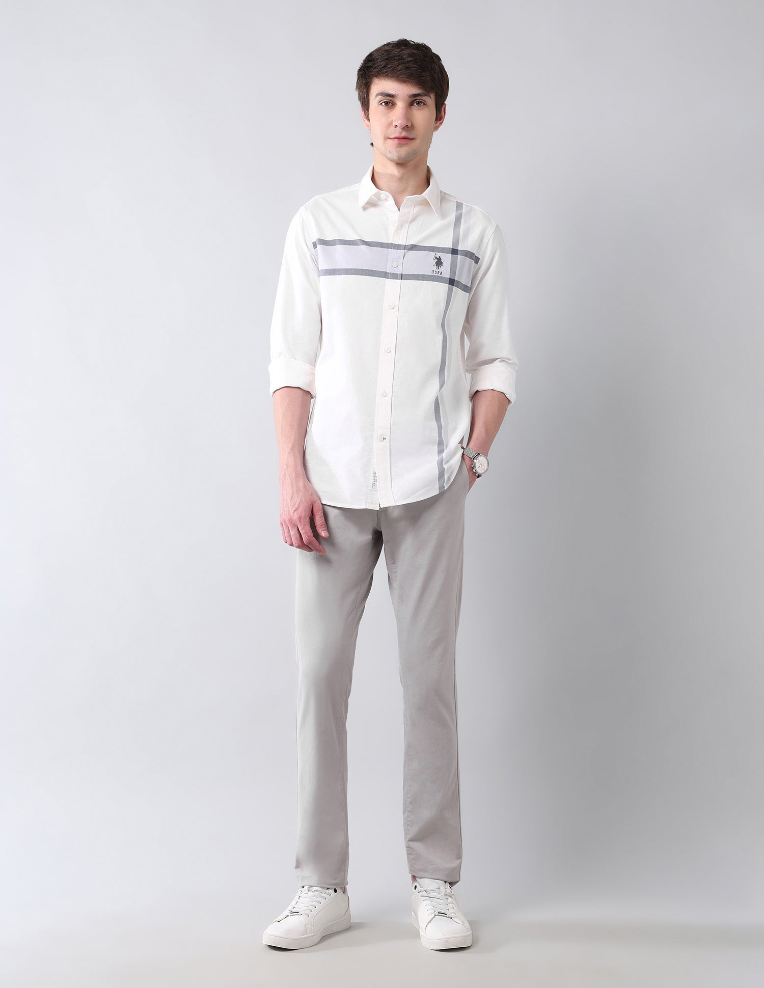 Horizontal Striped Tailored Fit Shirt White - U.S. Polo Assn. India | Large