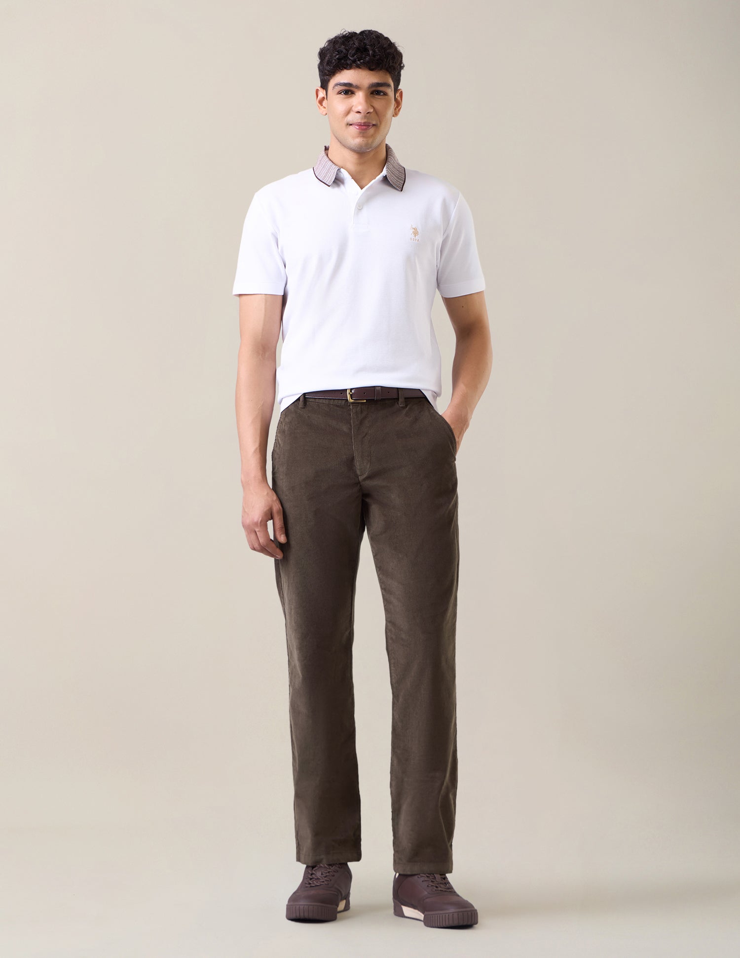 Riley Straight Fit Corduroy Trousers Dark Brown - U.S. Polo Assn. India | Large