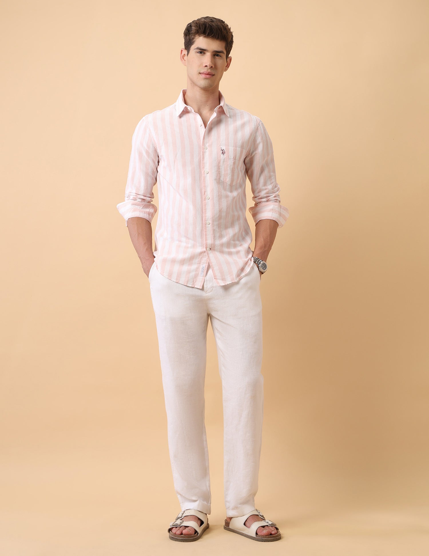Pacho X Vertical Striped Regular Fit Shirt Pink - U.S. Polo Assn. India | Large