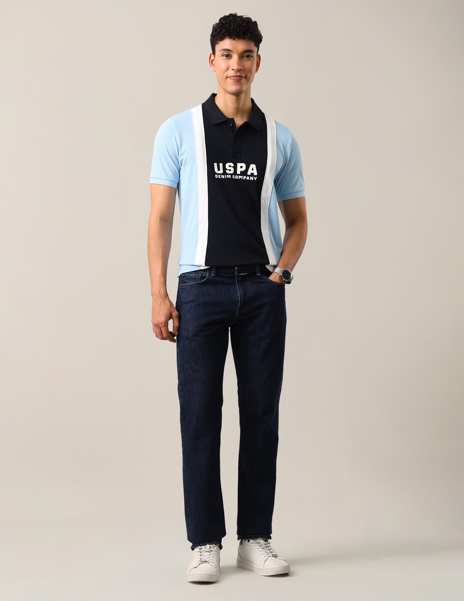 Colourblocked Slim Fit Polo Shirt Light Blue - U.S. Polo Assn. India | Large