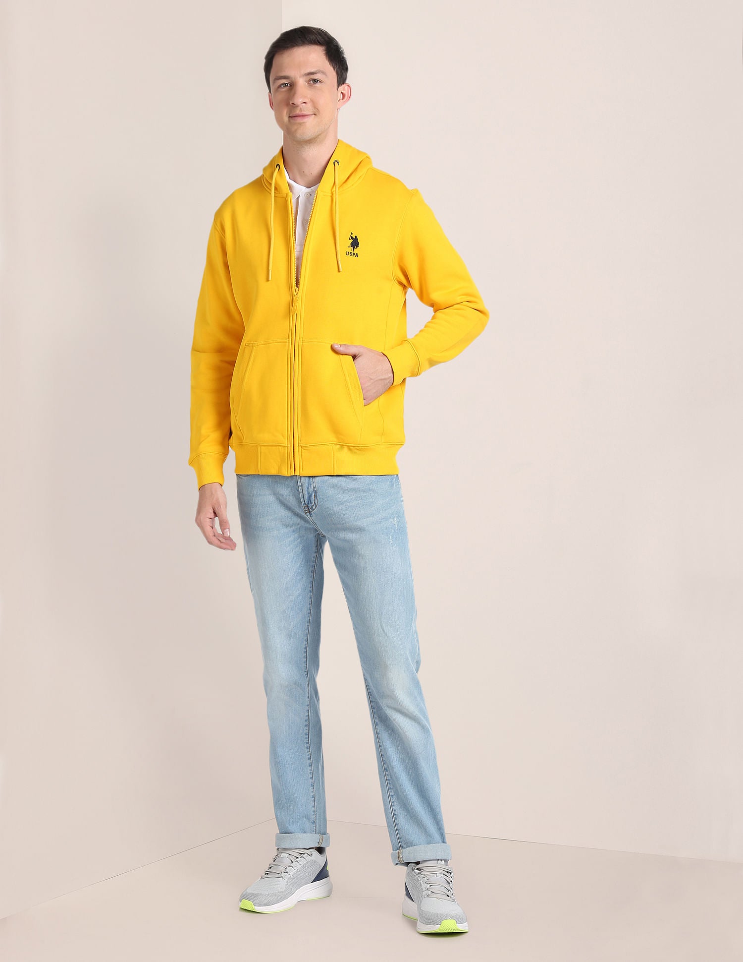 Solid Hooded Sweatshirt Yellow - U.S. POLO ASSN. | Large
