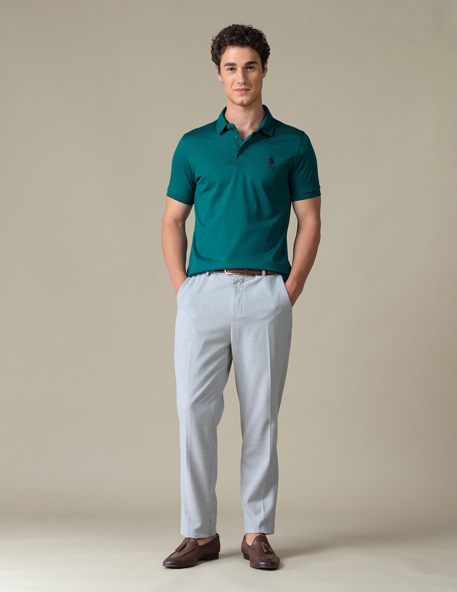 Solid Regular Fit Polo Shirt Teal - U.S. Polo Assn. India | Large
