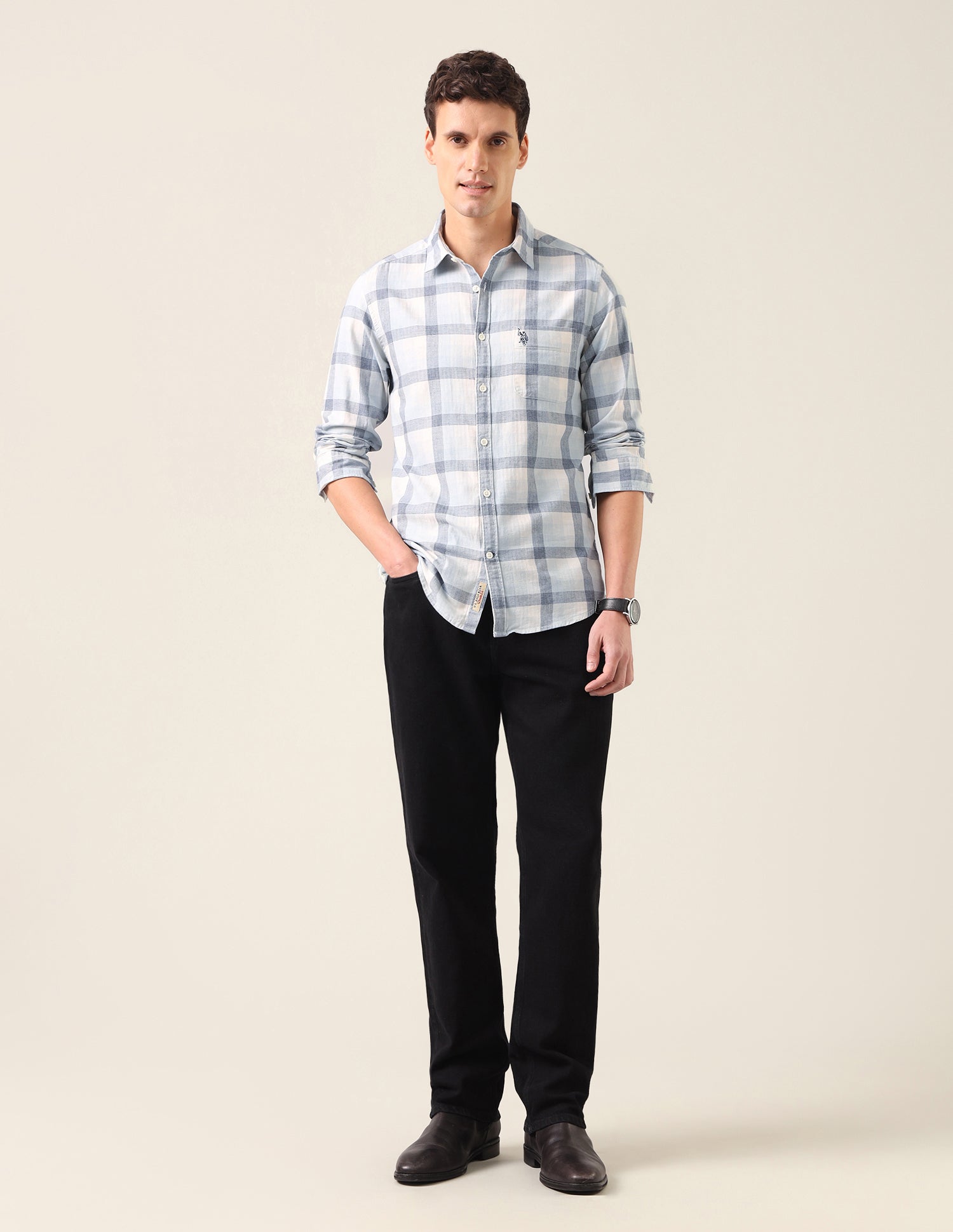 Grid Tattersall Checked Twill Shirt Blue - U.S. Polo Assn. India | Large