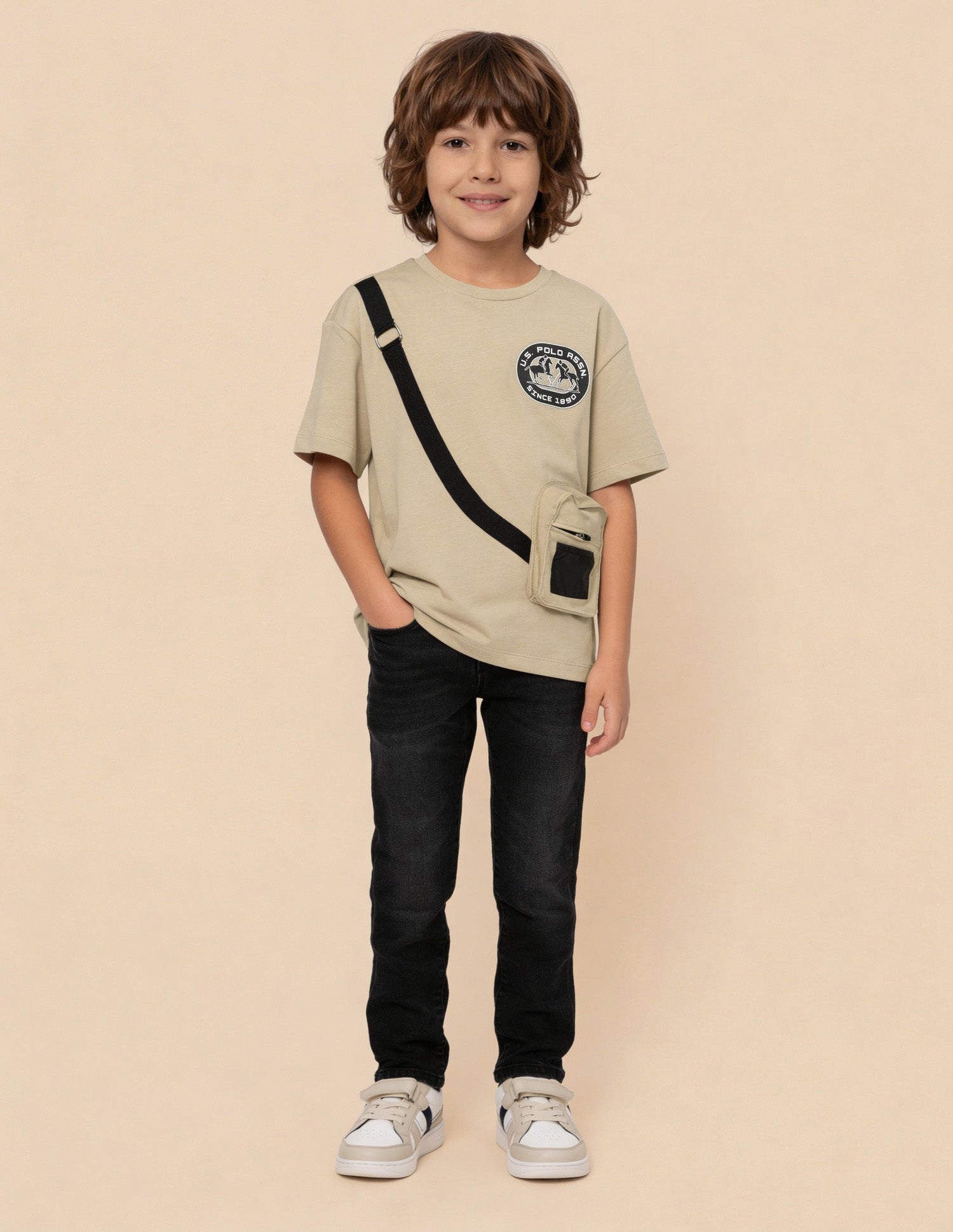 Solid Oversized Fit T-Shirt Beige - U.S. Polo Assn. India | Large