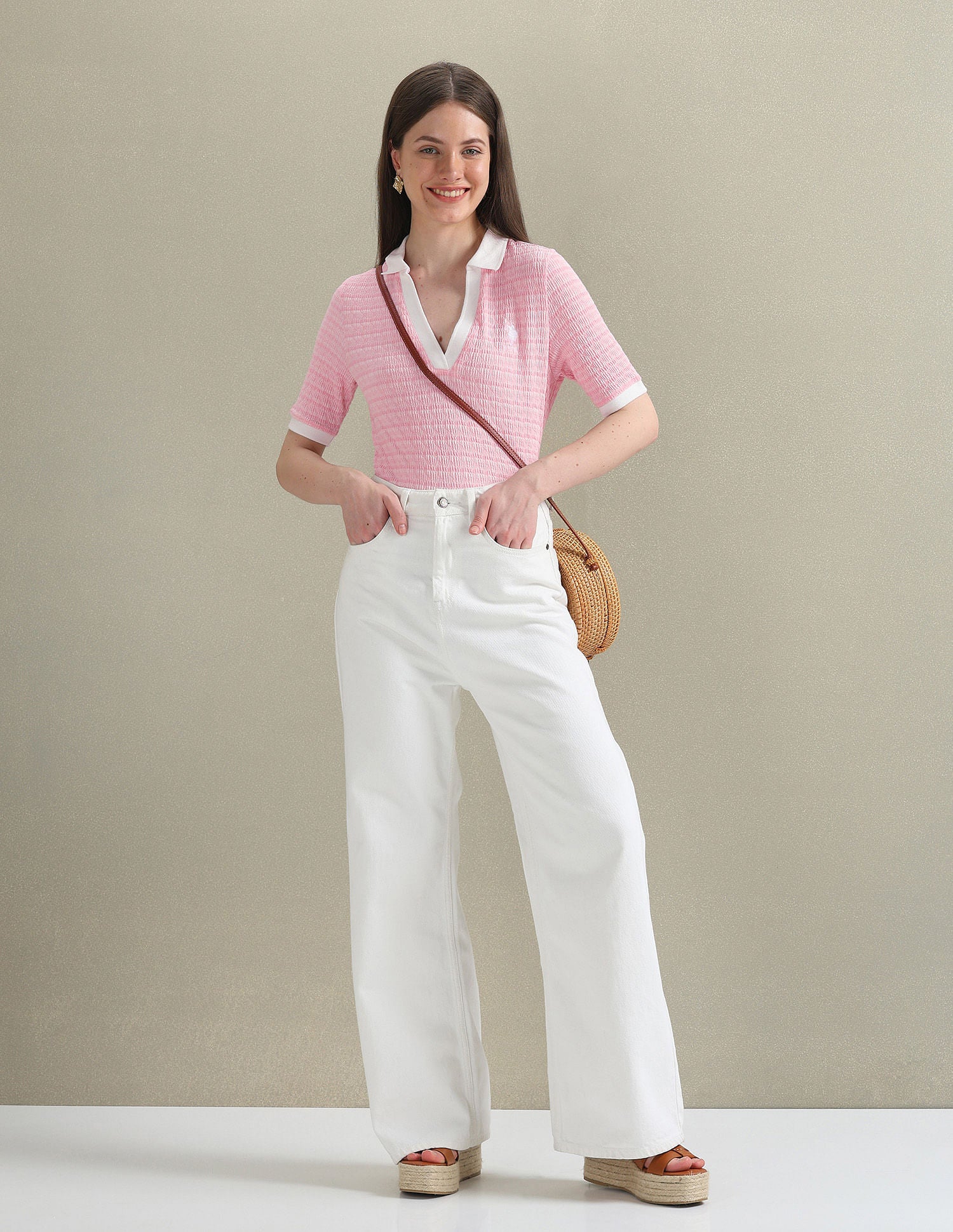 Open Placket Textured Polo Shirt Light Pink - U.S. POLO ASSN. | Large