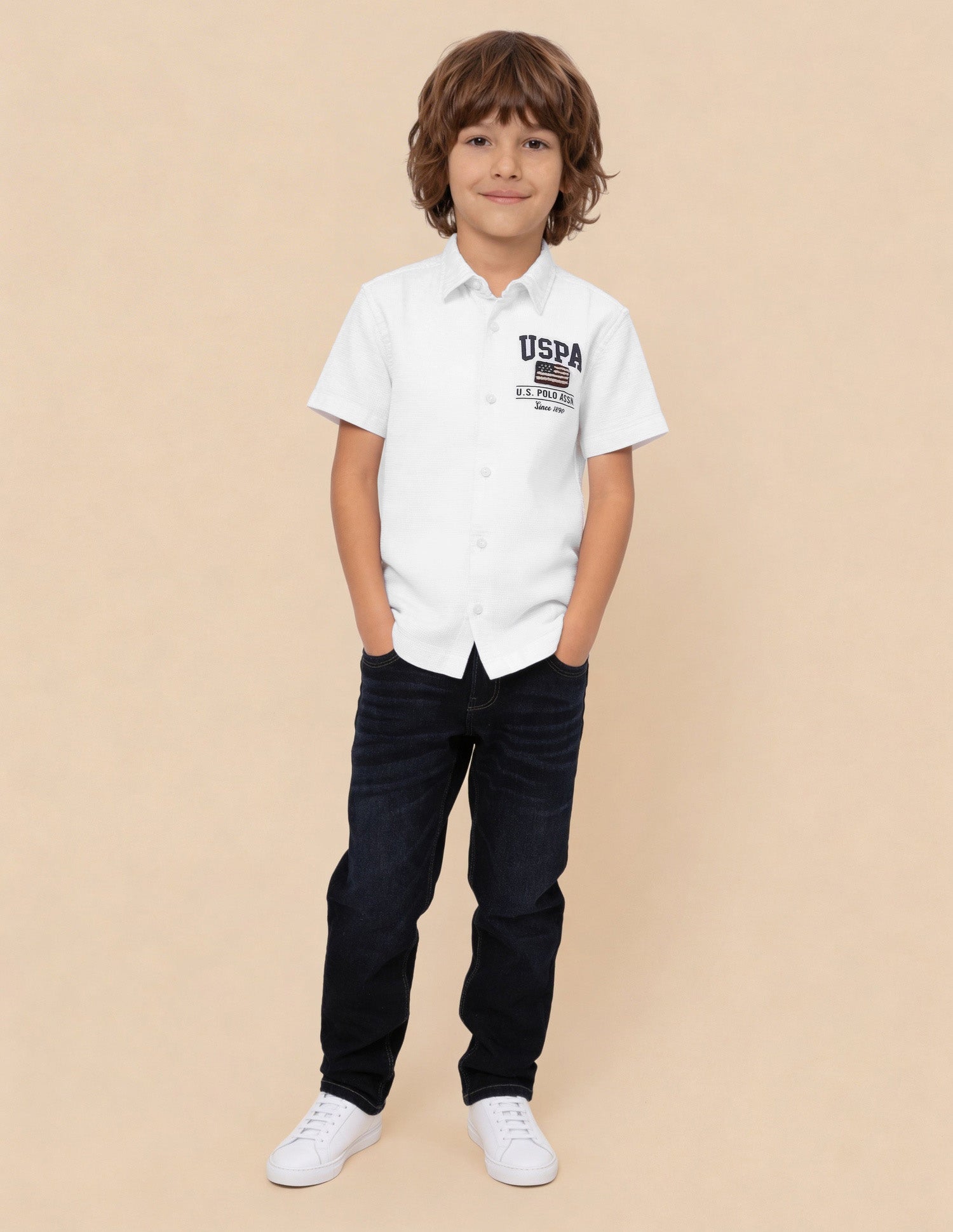 Brand Appliqued Textured Shirt White - U.S. Polo Assn. India | Large