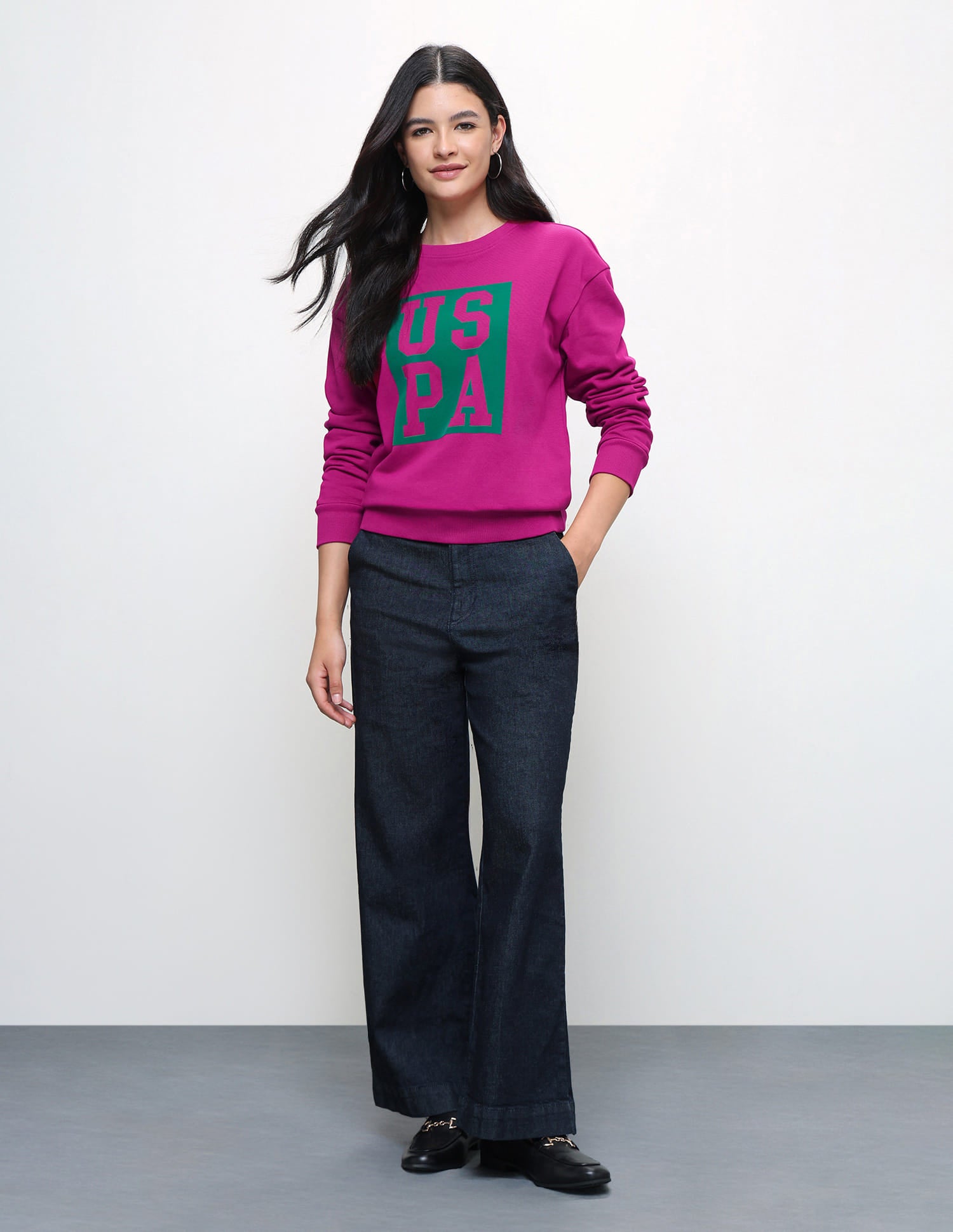 Brand Printed Relaxed Fit Sweatshirt Magenta - U.S. Polo Assn. India | Large
