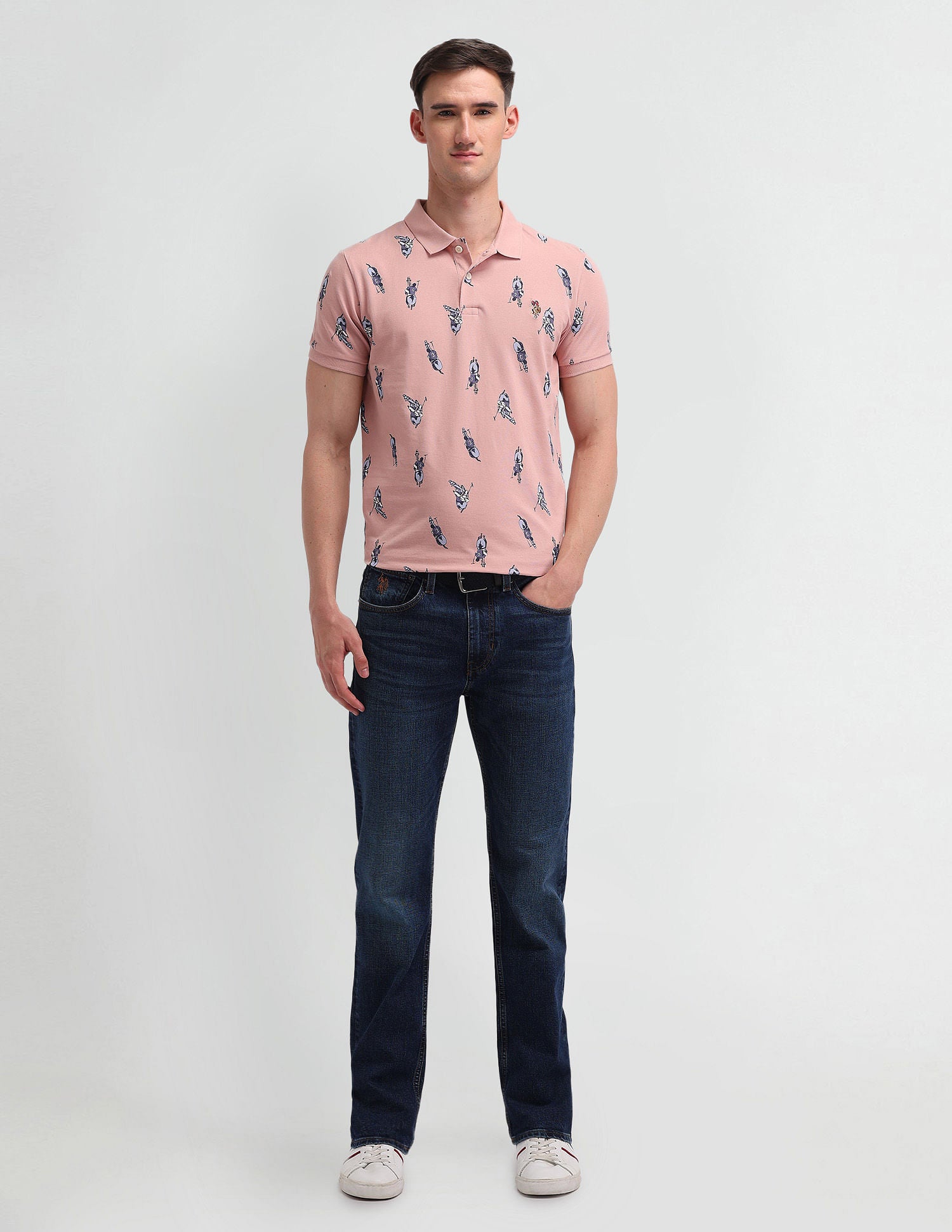 Muscle Fit Printed Polo Shirt Pink - U.S. Polo Assn. India | Large