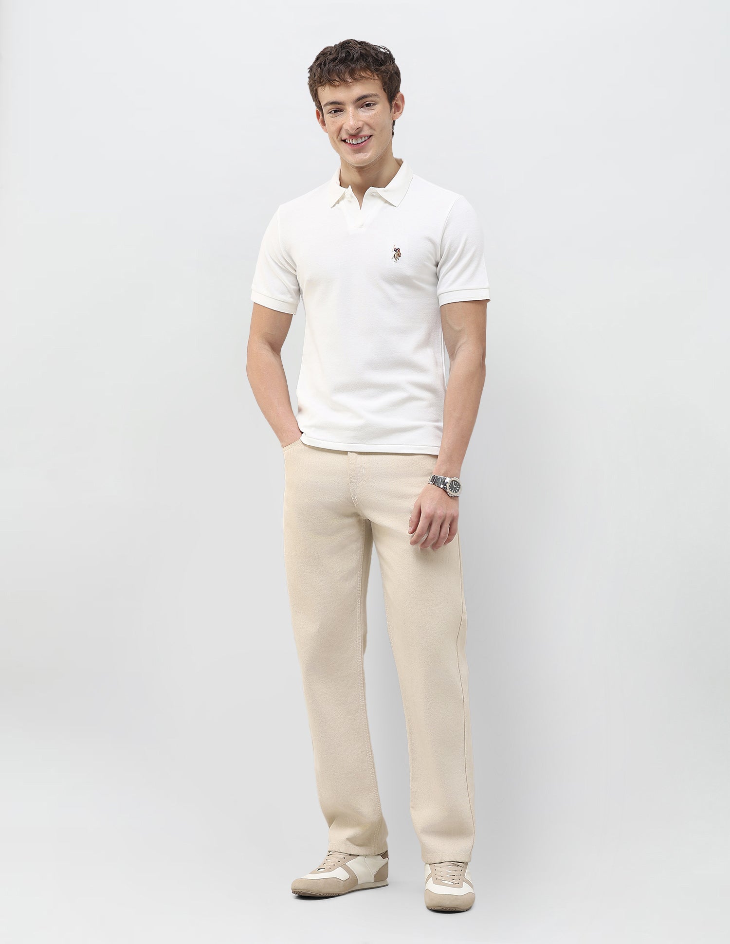 Solid Slim Fit Polo Shirt Ivory - U.S. Polo Assn. India | Large