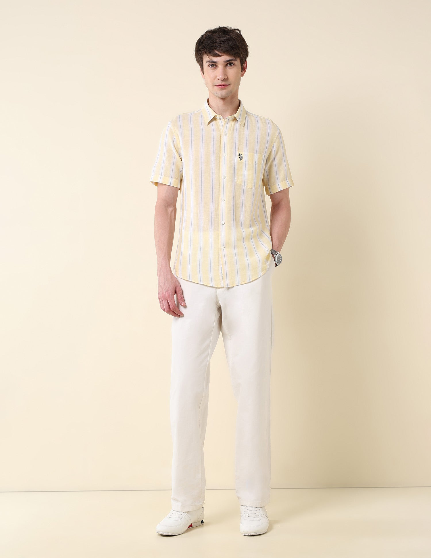 Vertical Striped Tailored Fit Shirt Yellow - U.S. Polo Assn. India | Large