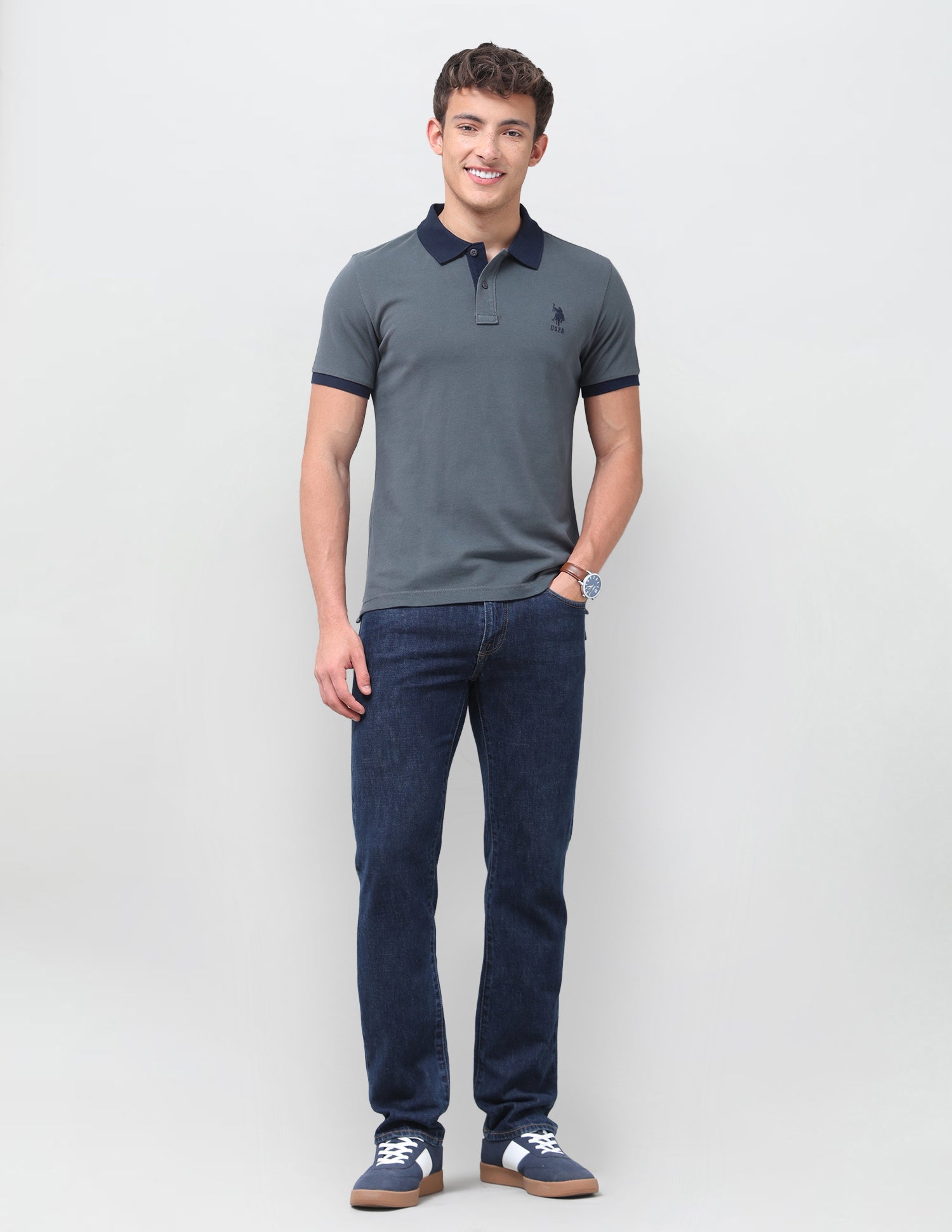 Solid Regular Fit Polo Shirt Dark Grey - U.S. Polo Assn. India | Large