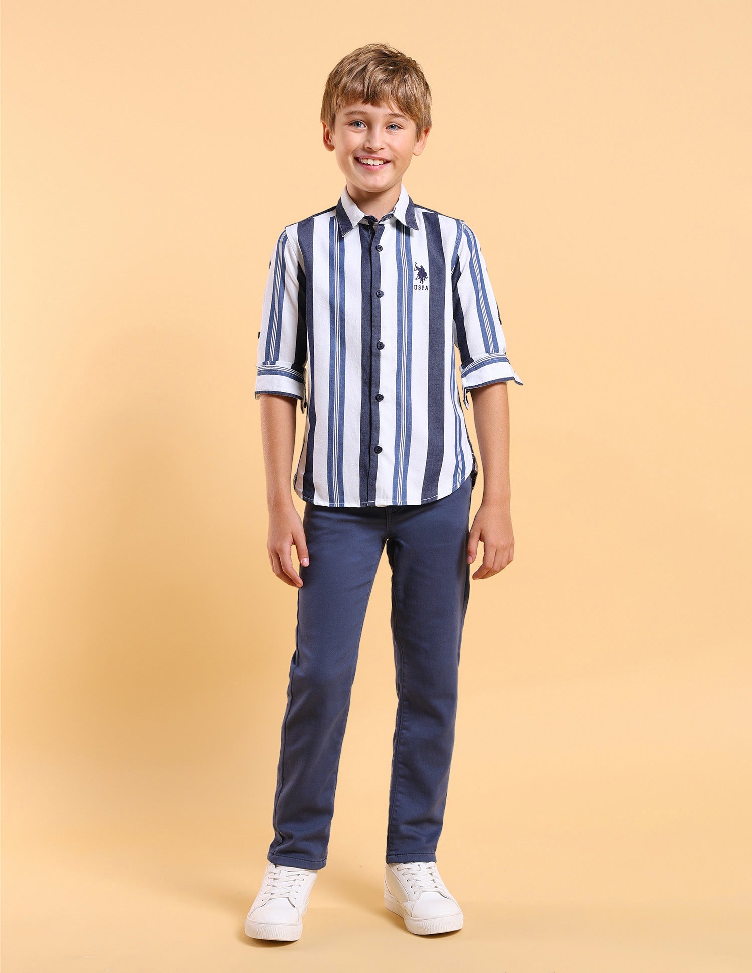Boys Twill Vertical Striped Shirt Indigo - U.S. POLO ASSN. | Large