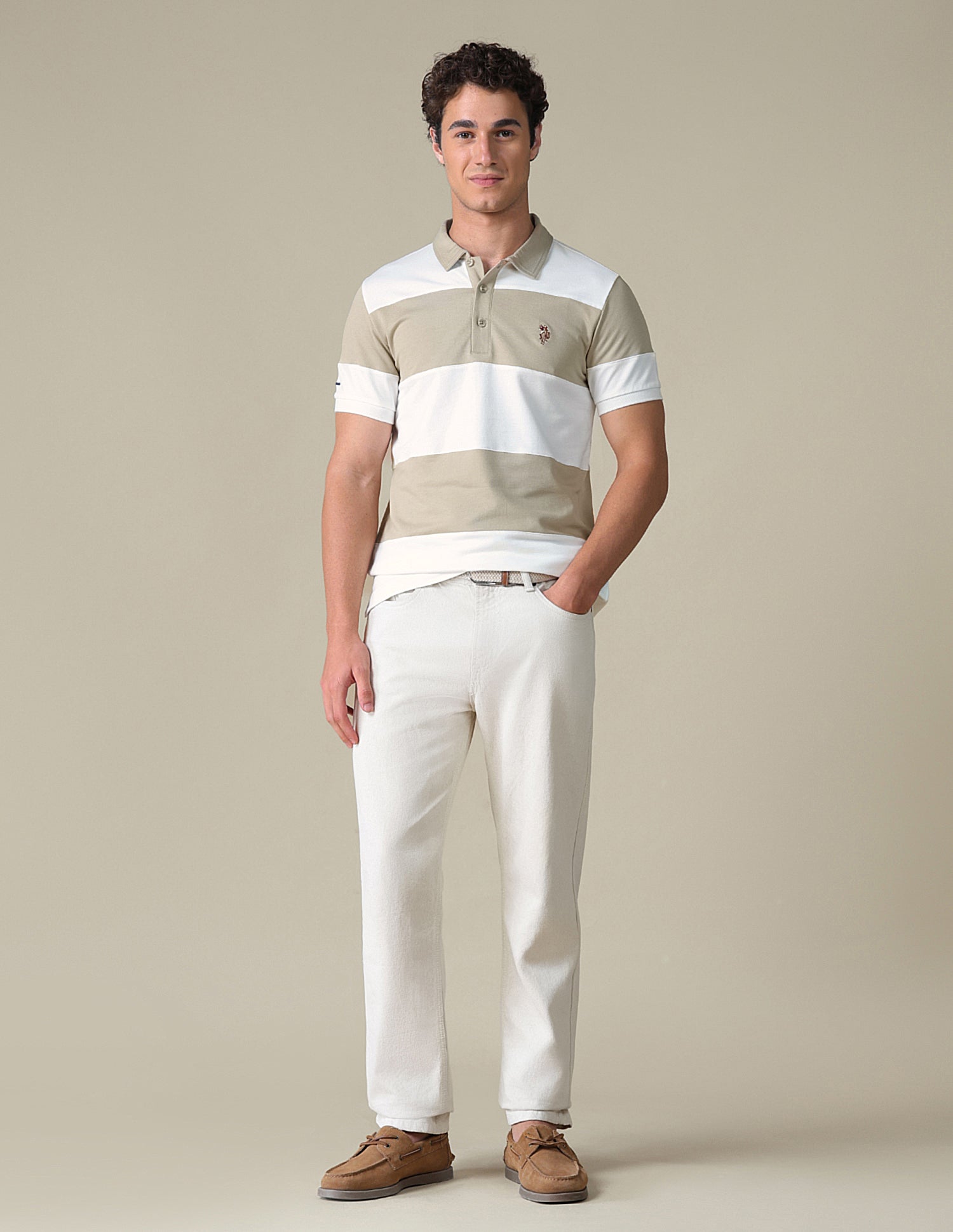 Horizontal Striped Slim Fit Polo Shirt Khaki - U.S. Polo Assn. India | Large