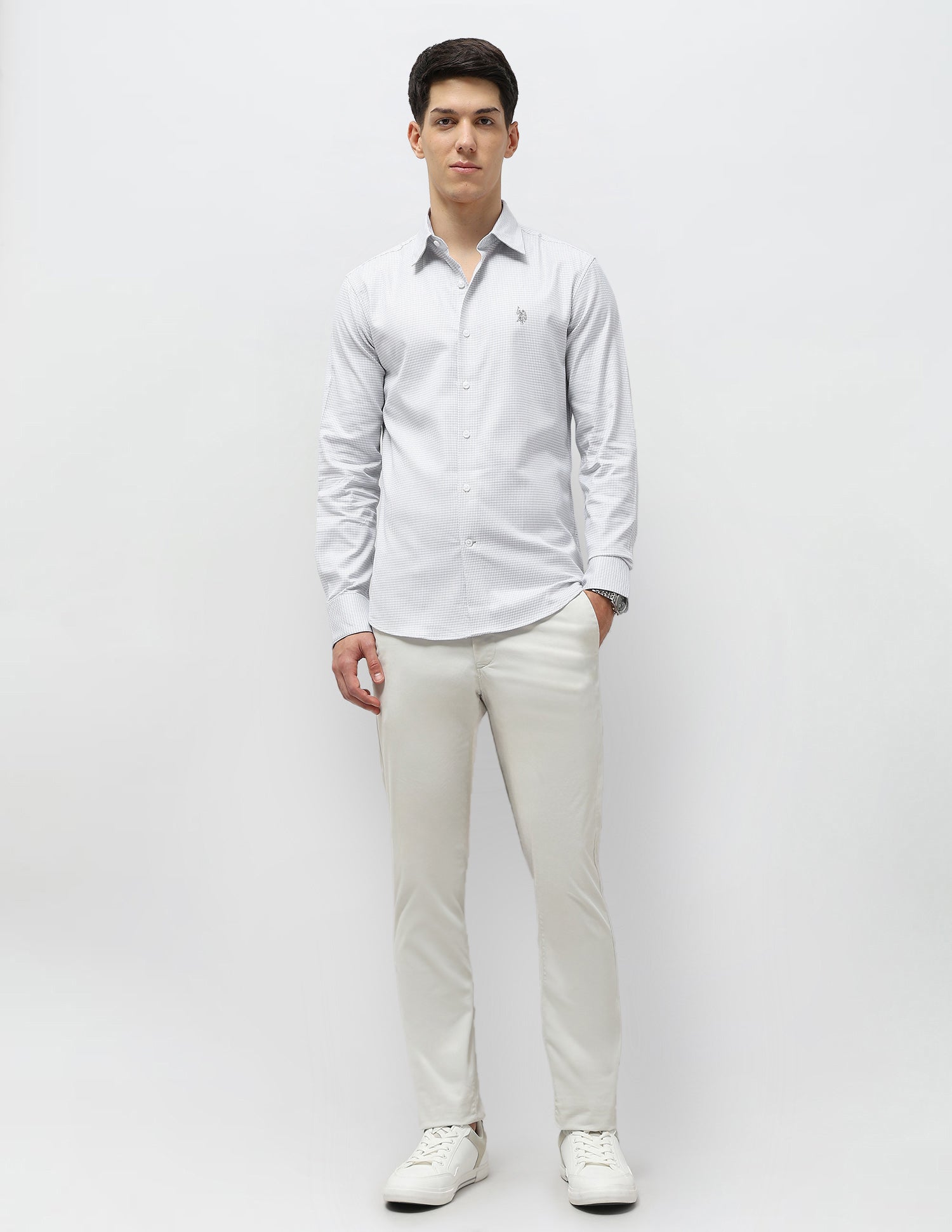 Houndstooth Self Design Tailored Fit Shirt Grey - U.S. POLO ASSN. | Large