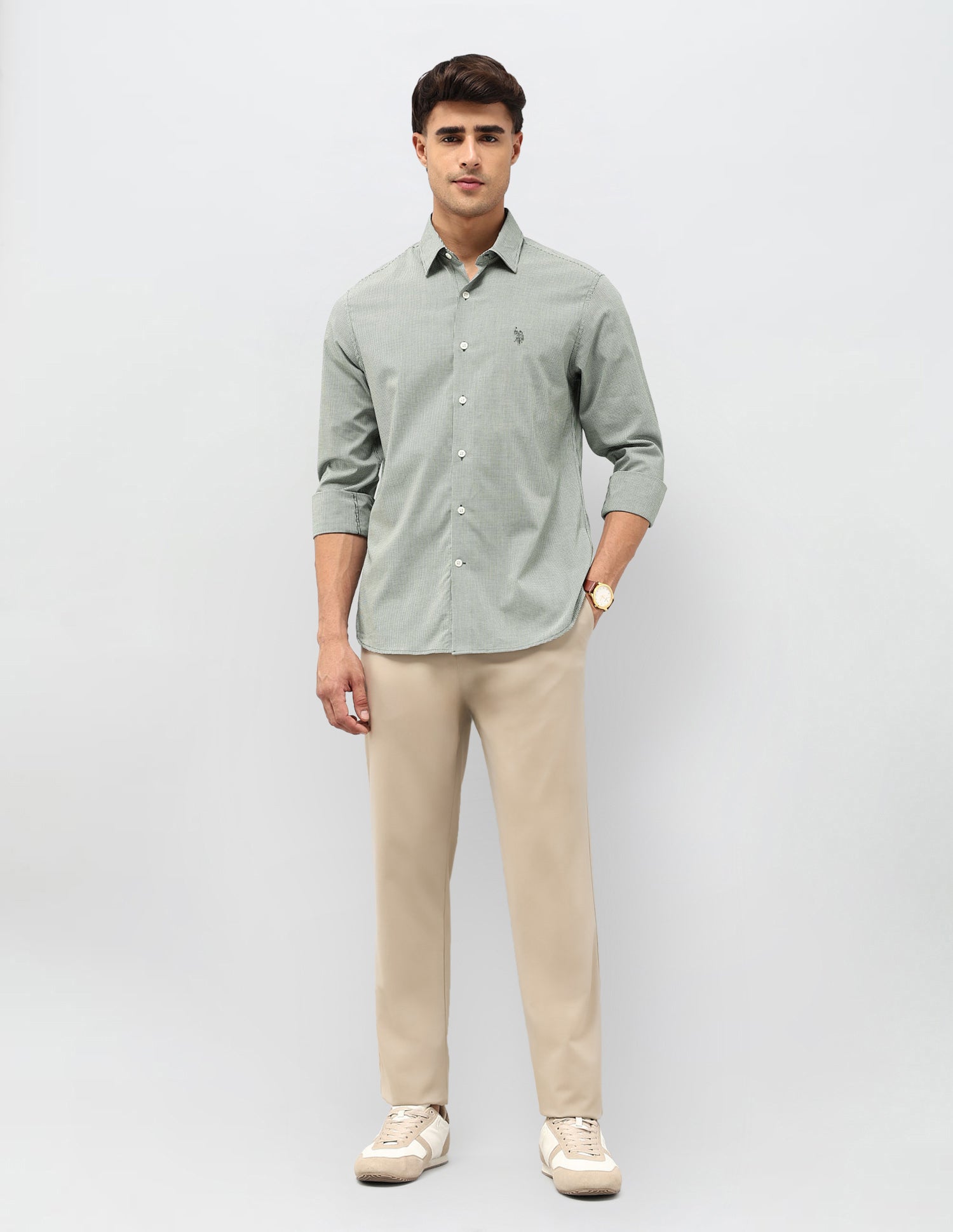 Micro Checked Tailored Fit Shirt Olive - U.S. POLO ASSN. | Large