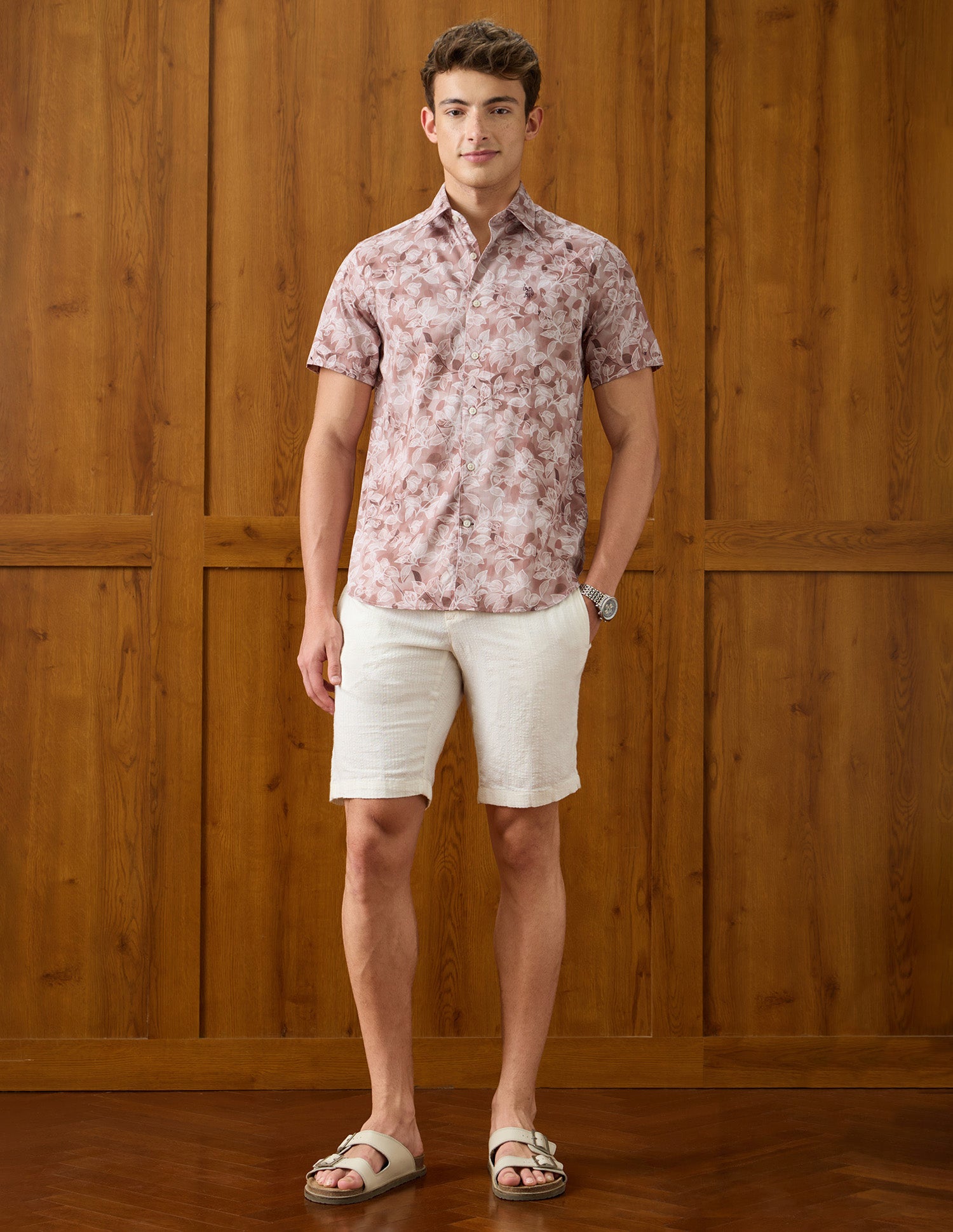 Tropical Printed Satin Shirt Peach - U.S. Polo Assn. India | Large