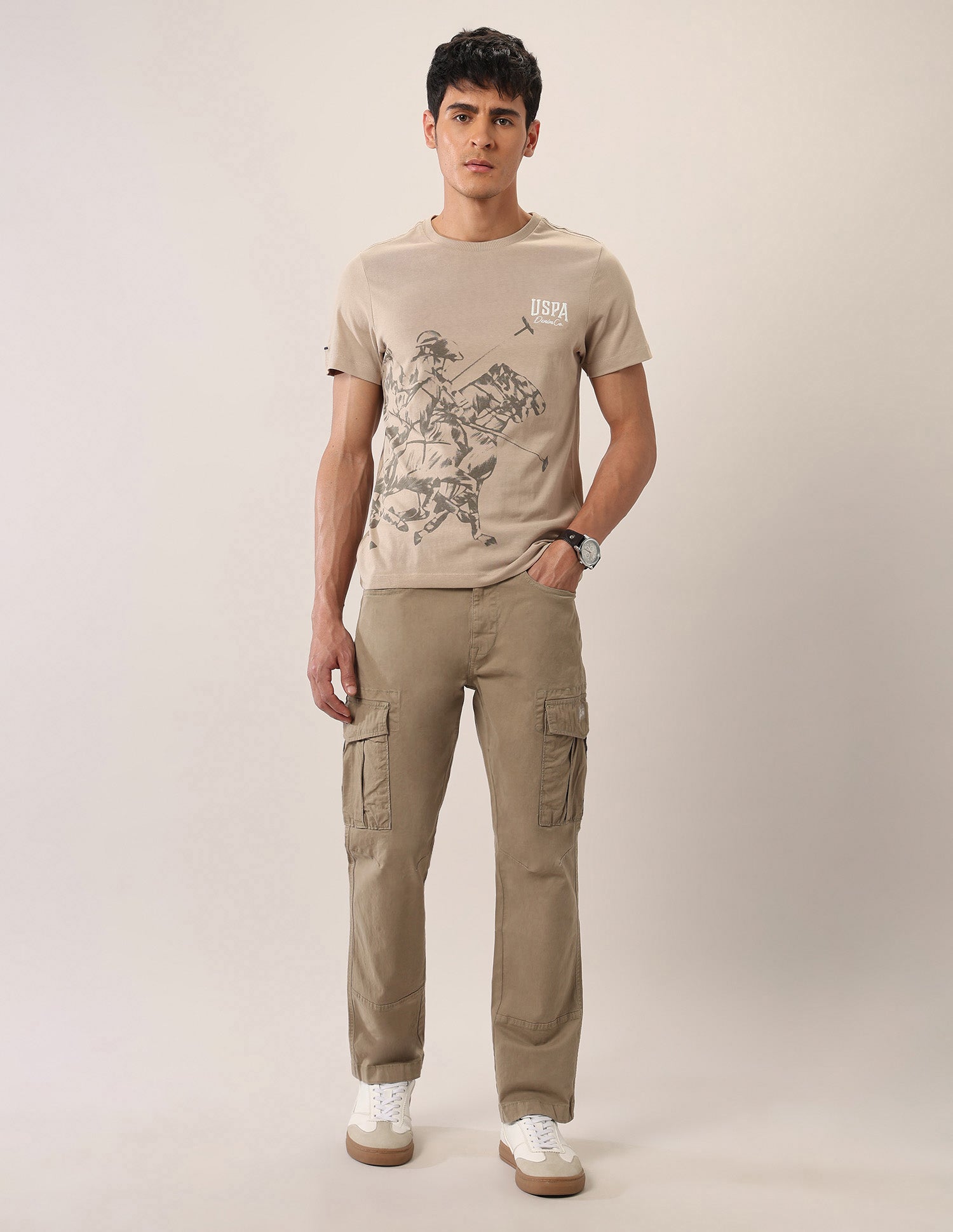 Graphic Printed Muscle Fit T-Shirt Beige - U.S. Polo Assn. India | Large