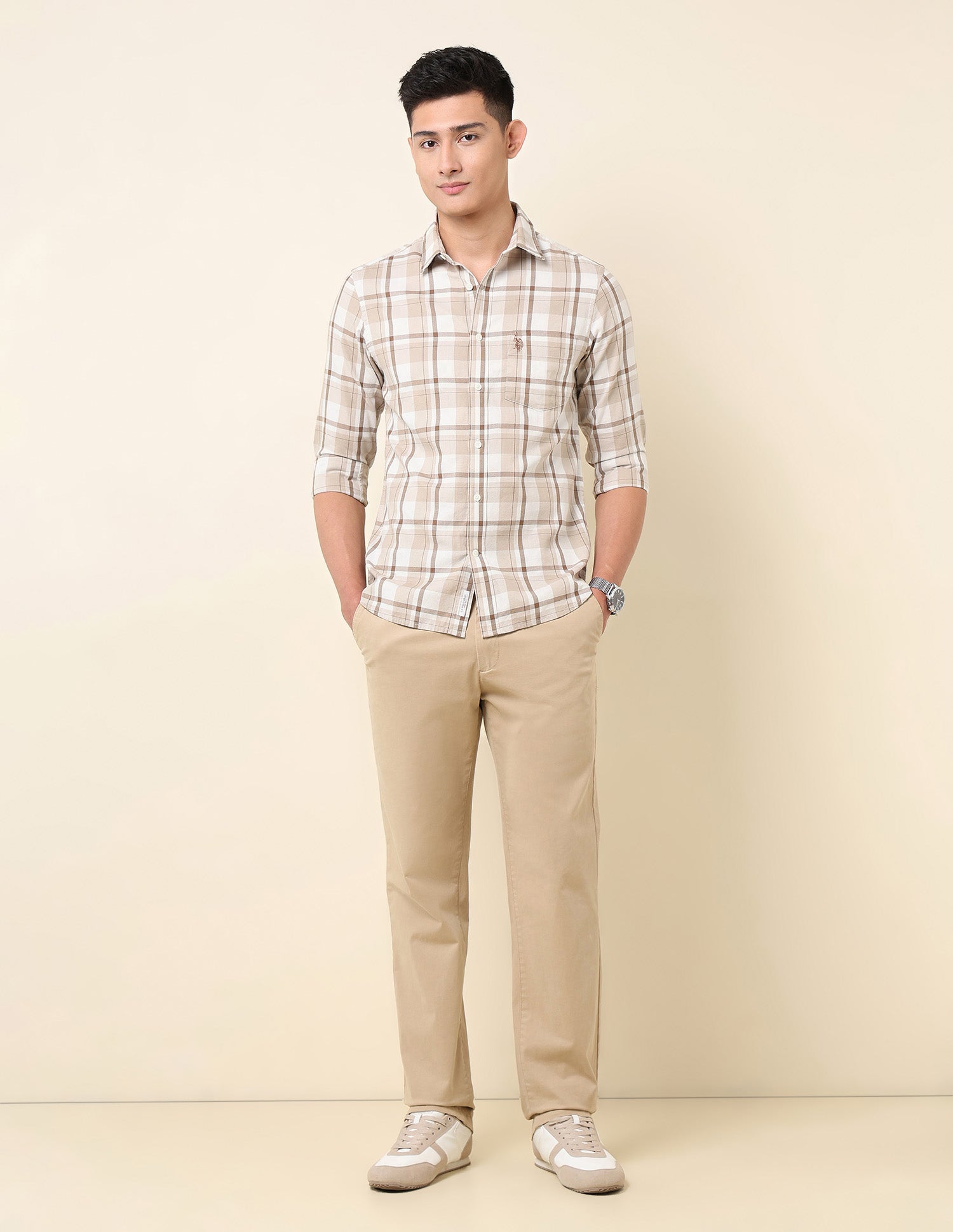 Tailored Fit Pure Cotton Shirt Beige - U.S. Polo Assn. India | Large