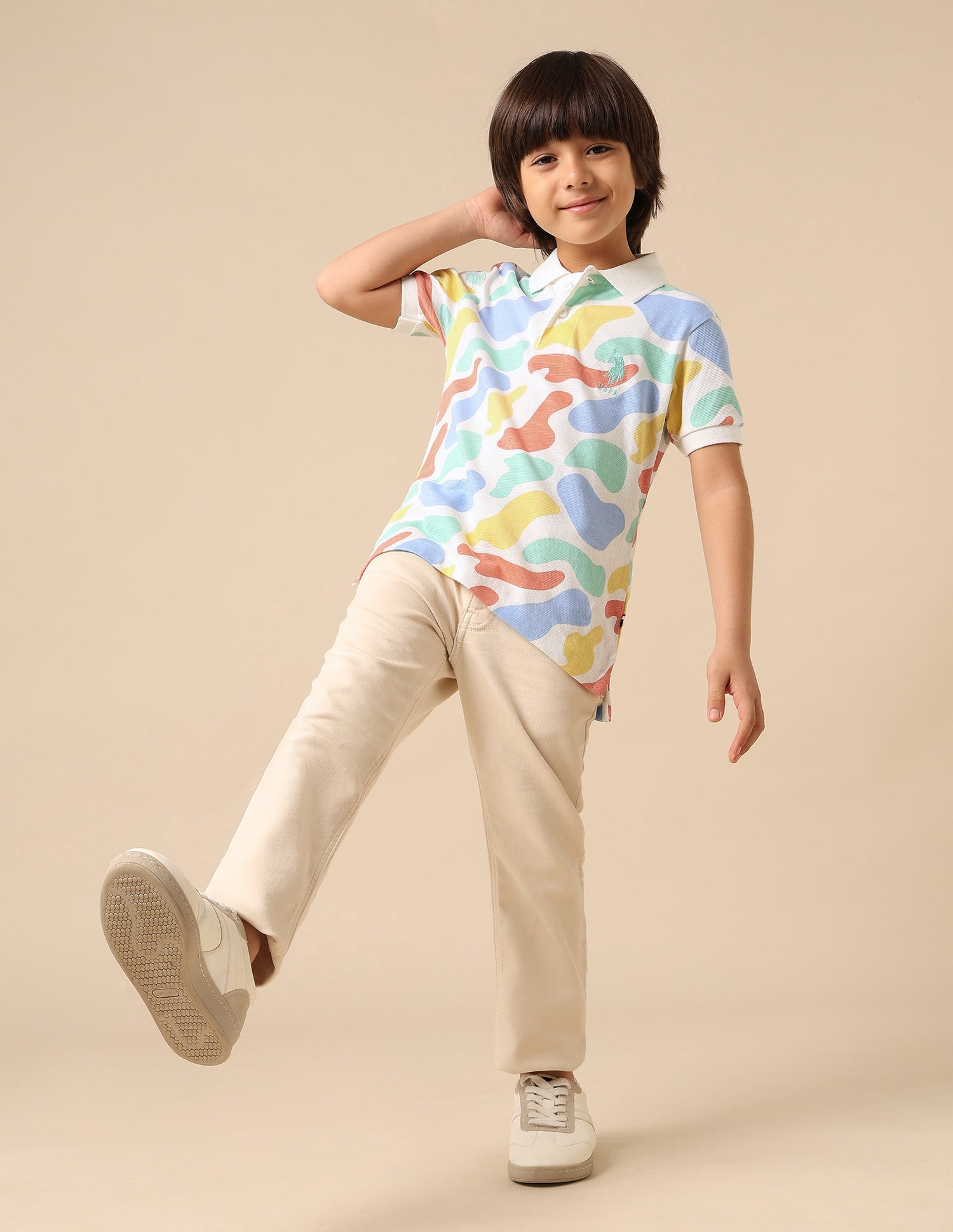 Boys Abstract Printed Regular Fit Polo Shirt White - U.S. POLO ASSN. | Large