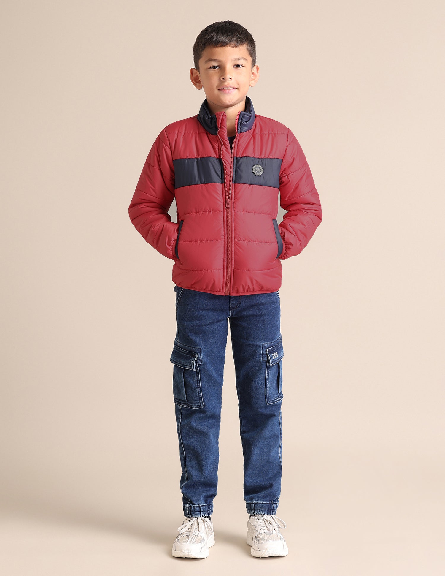 Boys Colour Blocked Mock Collar Jacket Red - U.S. POLO ASSN. | Large