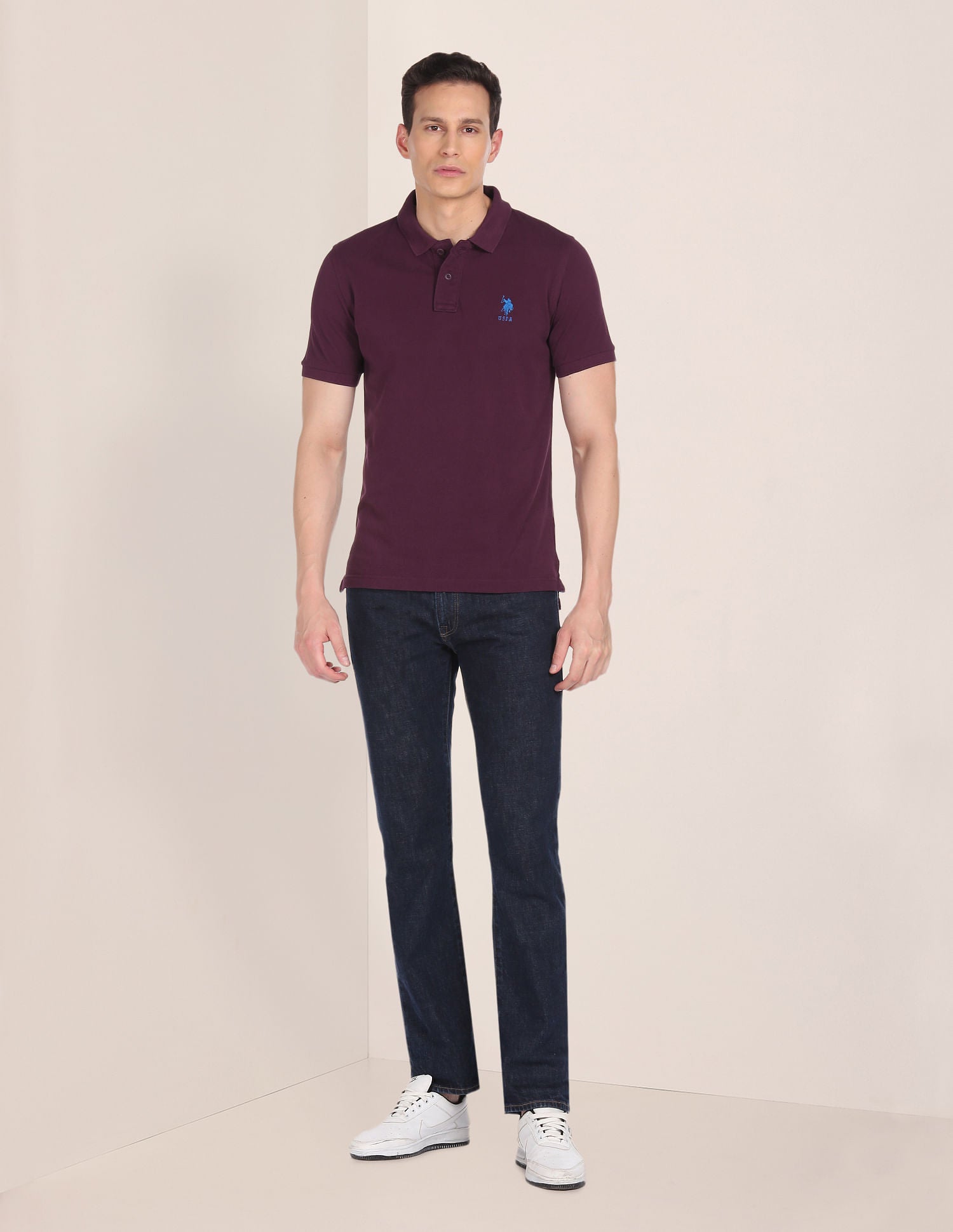 Ribbed Collar Solid Polo Shirt Plum - U.S. POLO ASSN. | Large
