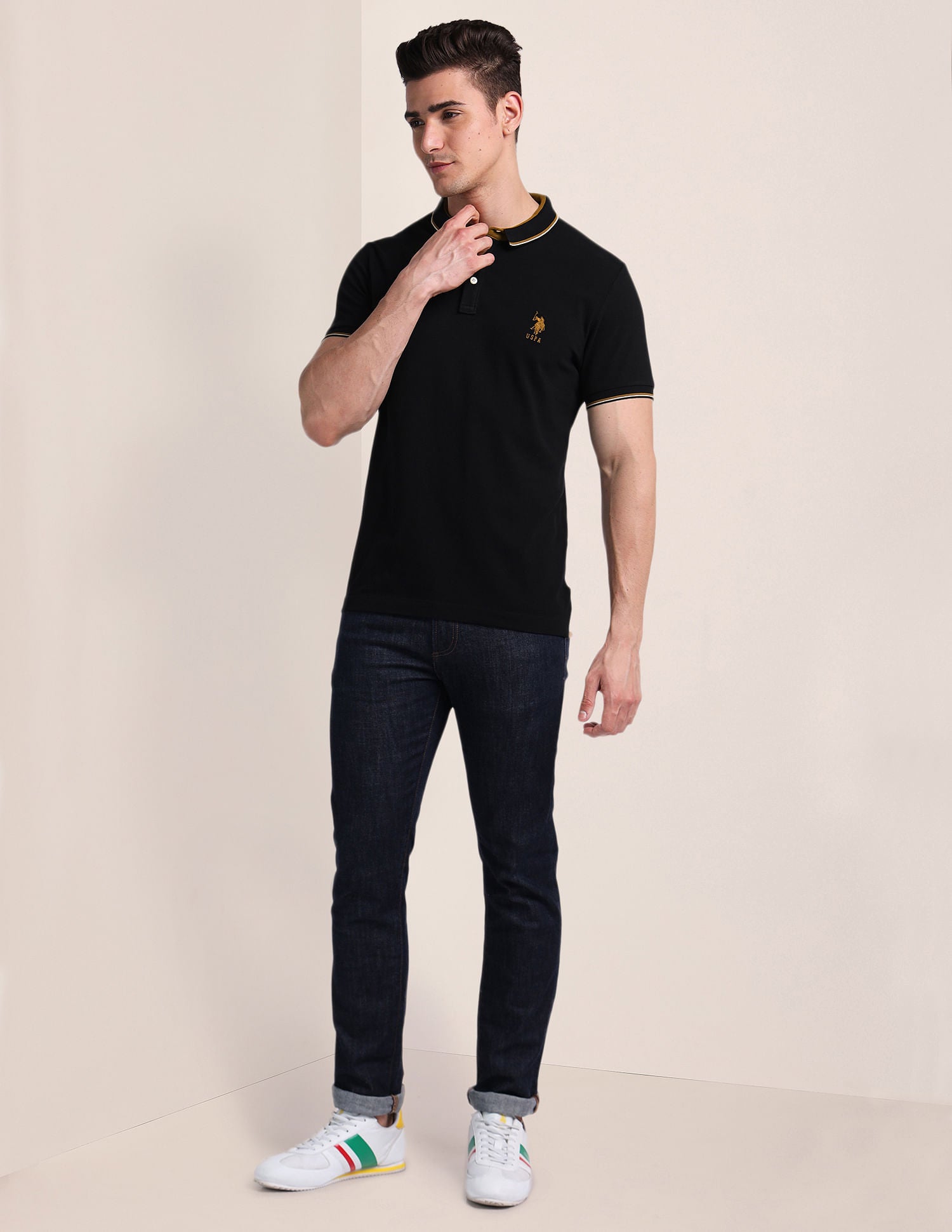 Slim Fit Solid Polo Shirt Black - U.S. Polo Assn. India | Large