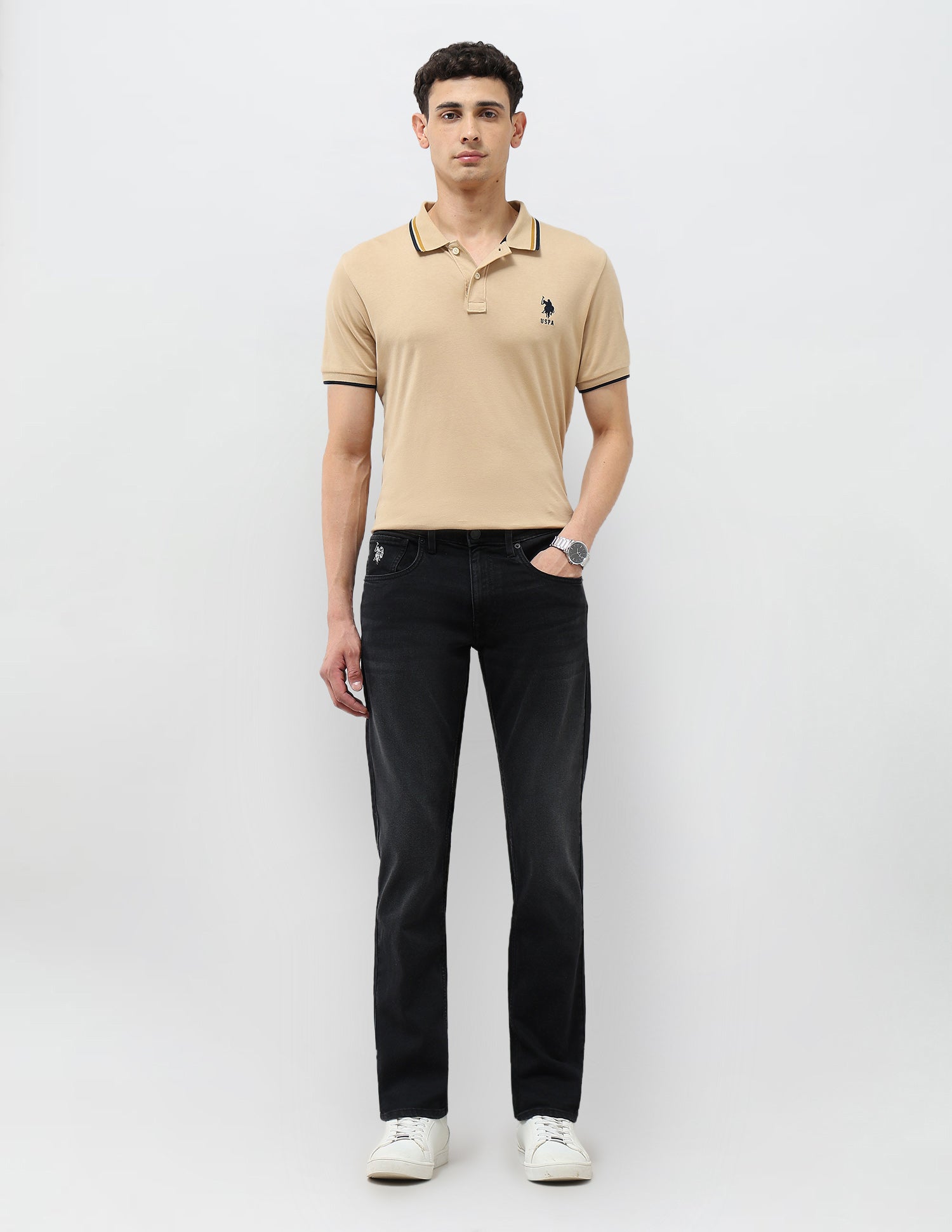 Brandon Slim Tapered Fit Whiskered Jeans Black - U.S. POLO ASSN. | Large