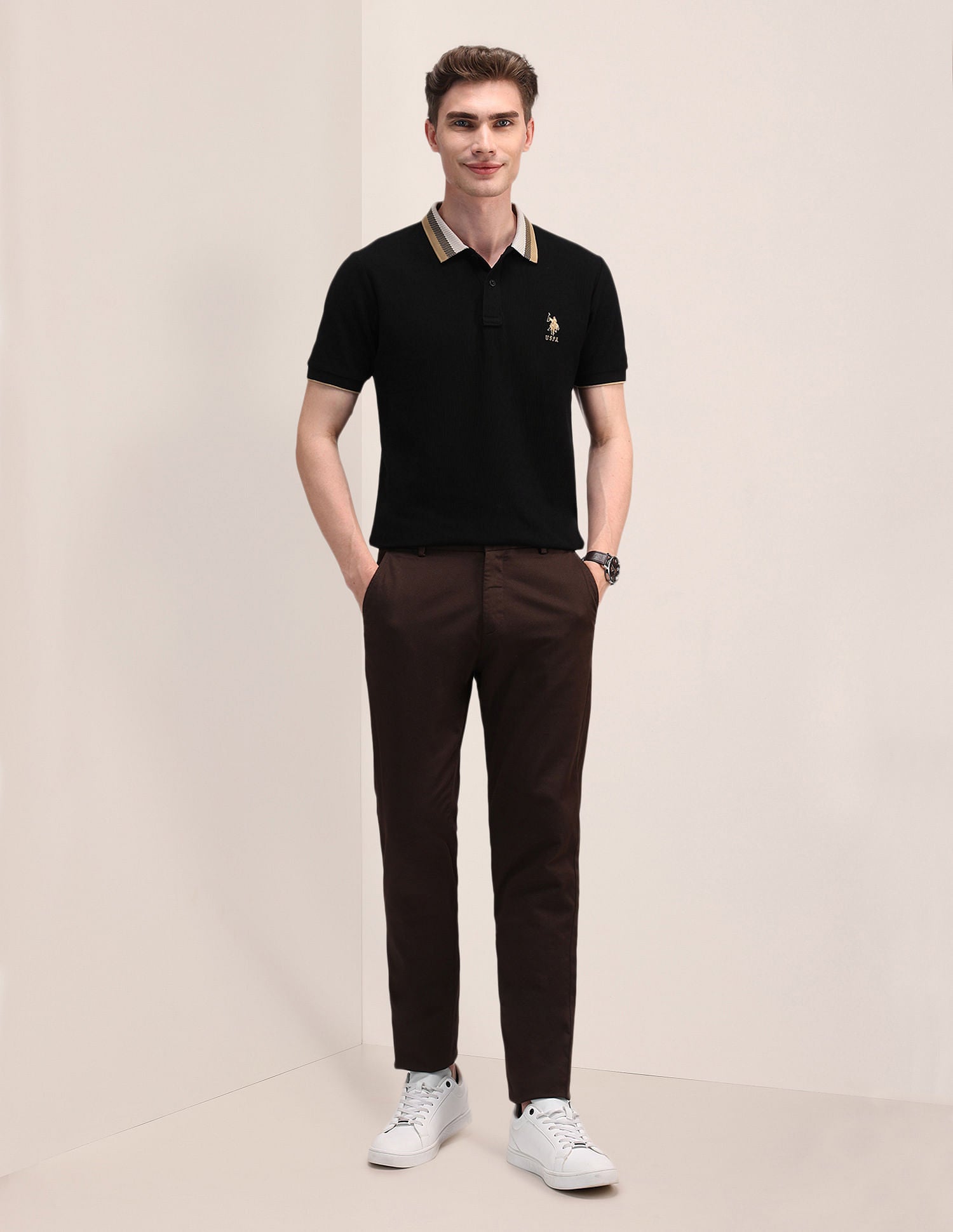 Slim Fit Cotton Polo Shirt Black - U.S. Polo Assn. India | Large