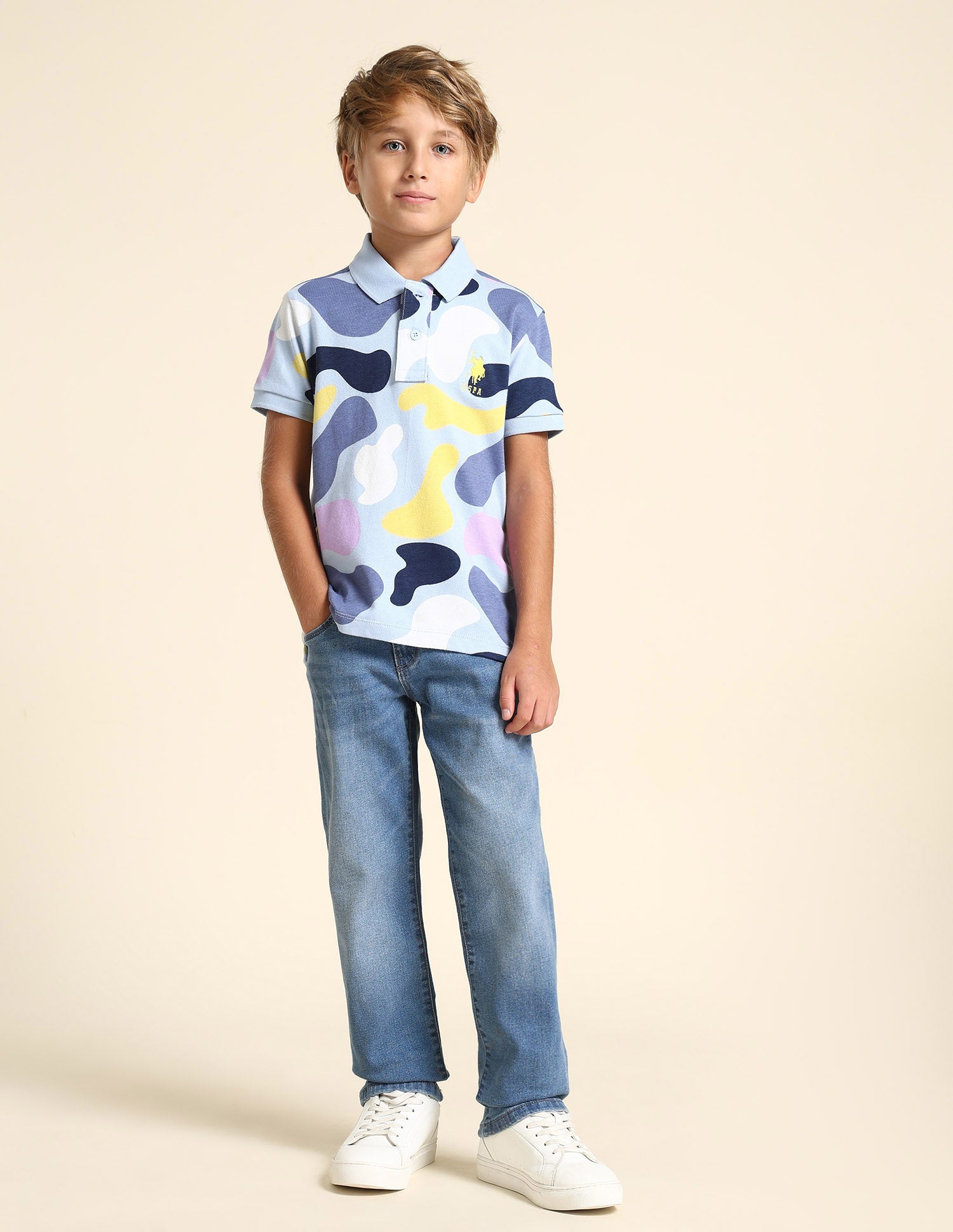 Boys Regular Fit Abstract Printed Polo Shirt Light Blue - U.S. POLO ASSN. | Large