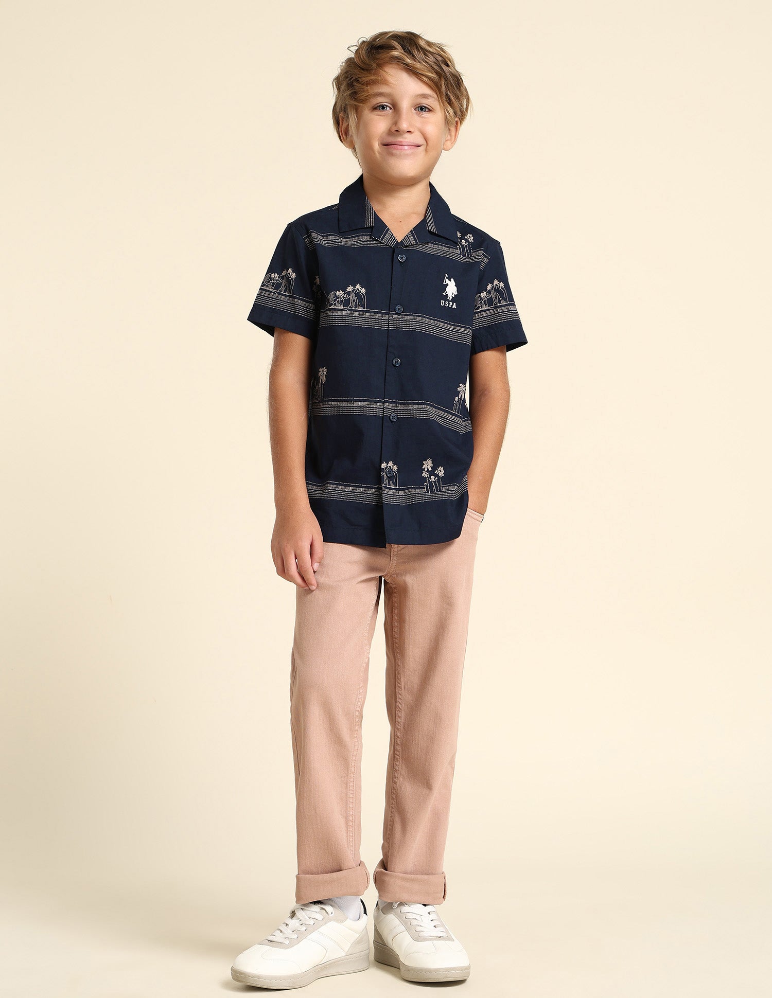 Boys All Over Printed Regular Fit Shirt Navy - U.S. POLO ASSN. | Large