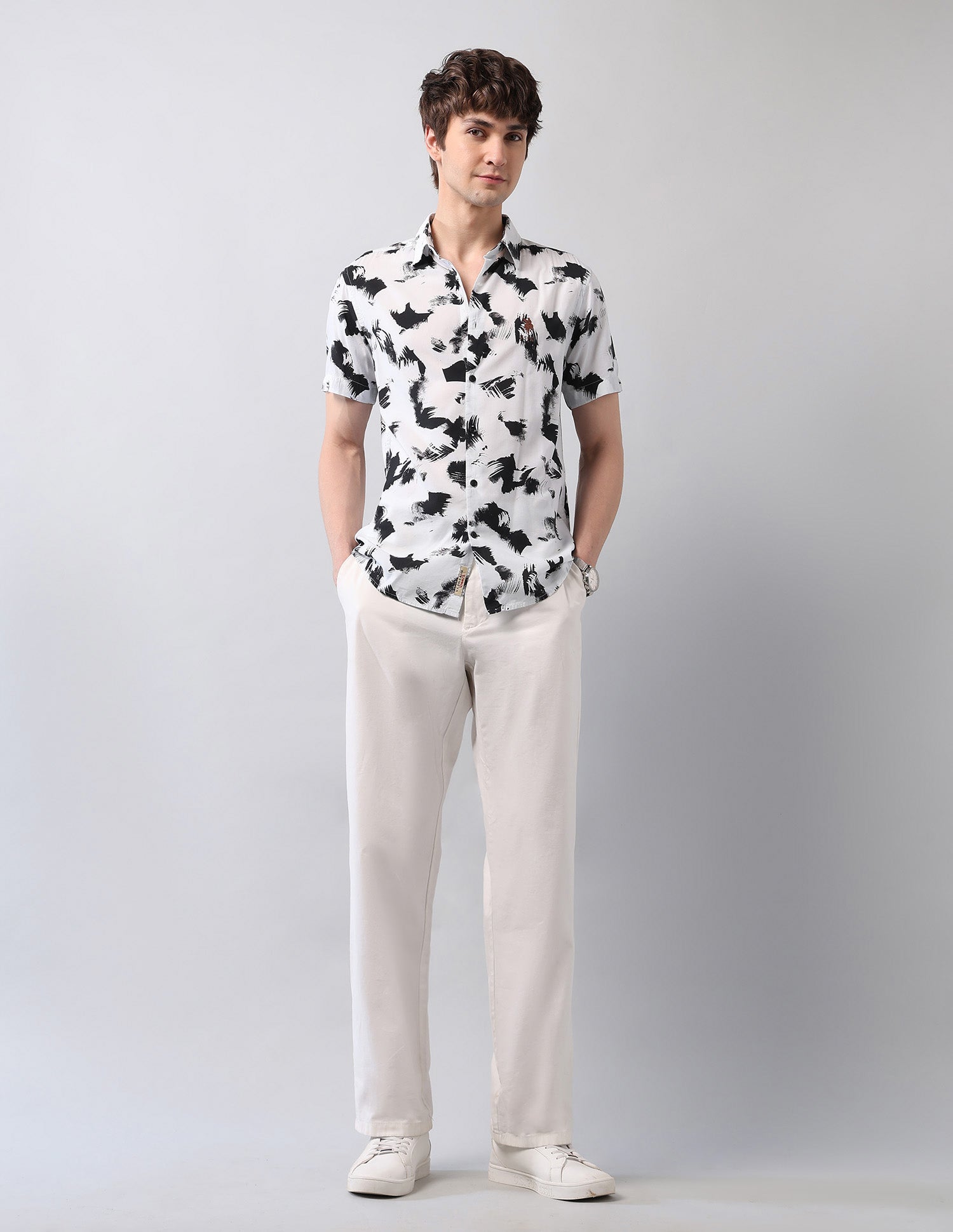 Abstract Printed Regular Fit Shirt White - U.S. Polo Assn. India | Large