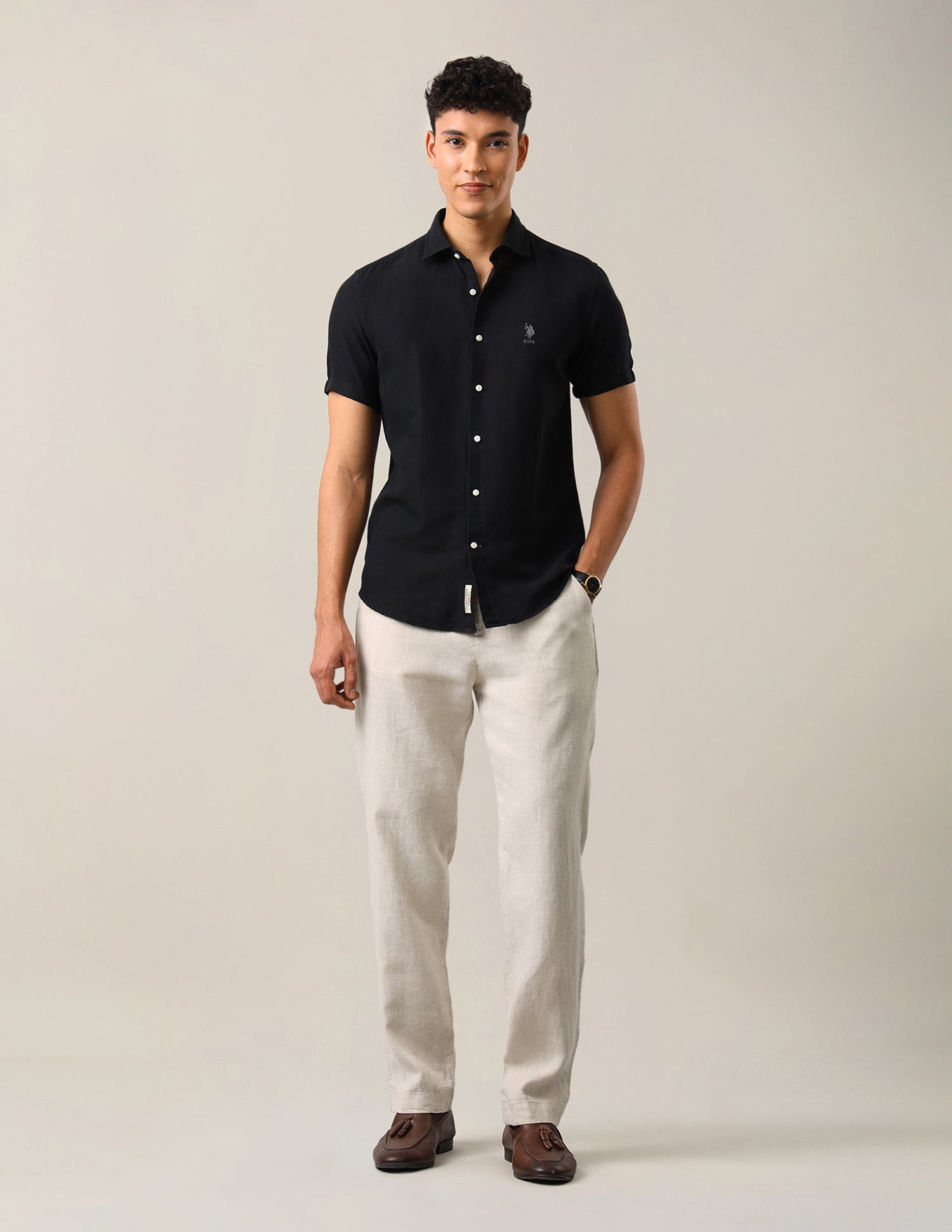 Solid Regular Fit Shirt Black - U.S. Polo Assn. India | Large