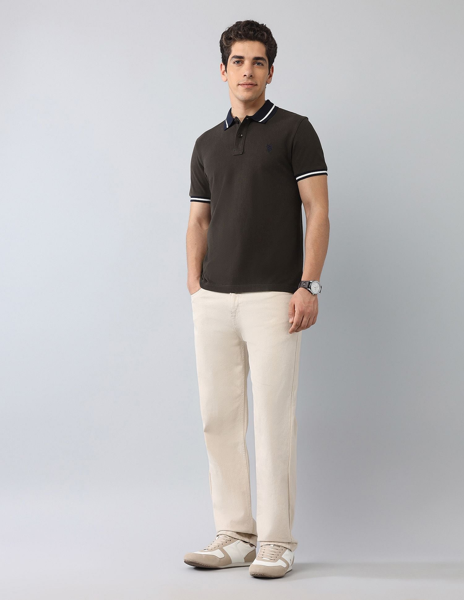 Muscle Fit Solid Polo Shirt Dark Brown - U.S. Polo Assn. India | Large