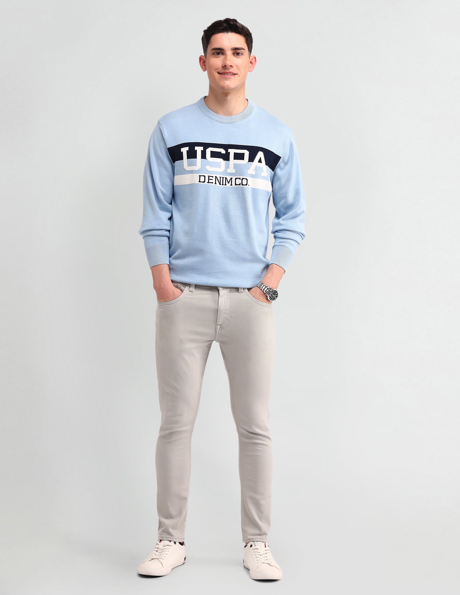 Brand Printed Regular Fit Sweater Blue - U.S. POLO ASSN. | Large