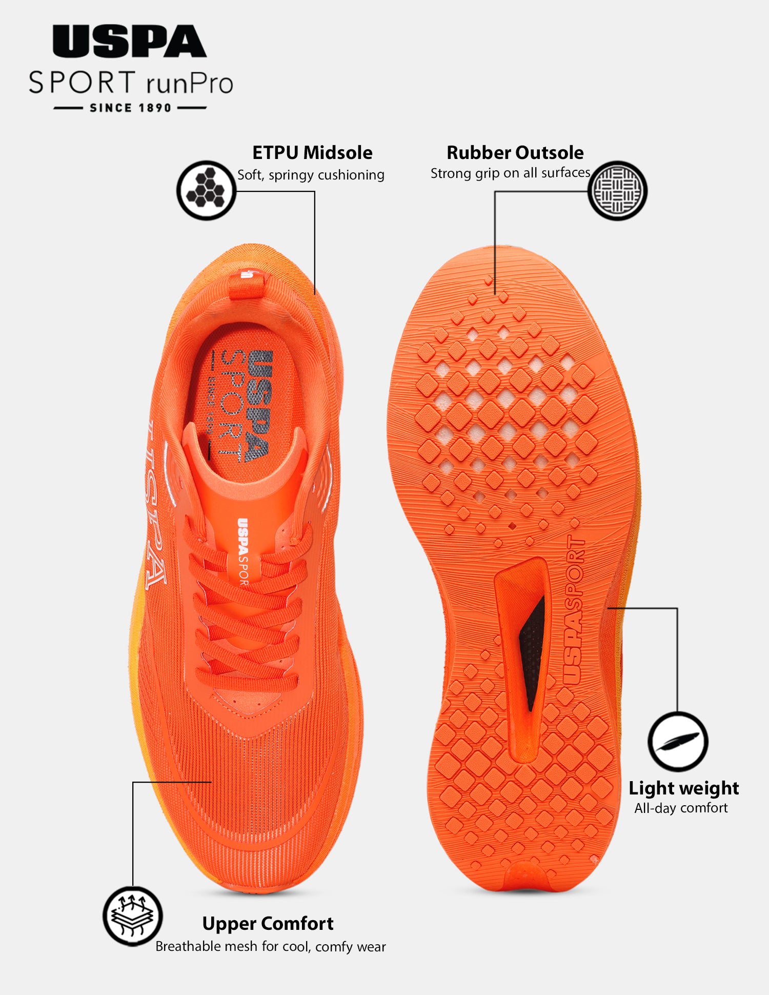 Men Otto USPA Sport Runpro Running Shoes Orange - U.S. POLO ASSN. | Large