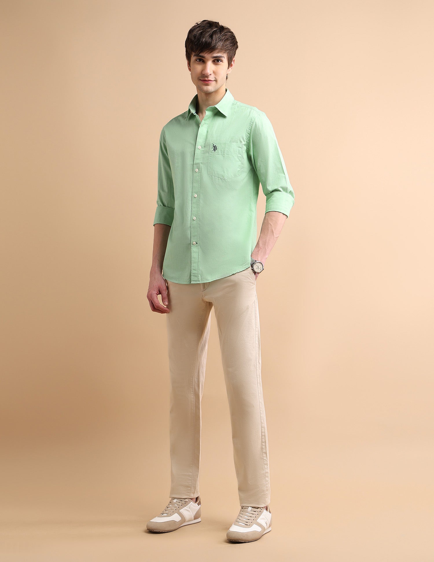 Two Tone Shirt Light Green - U.S. POLO ASSN. | Large